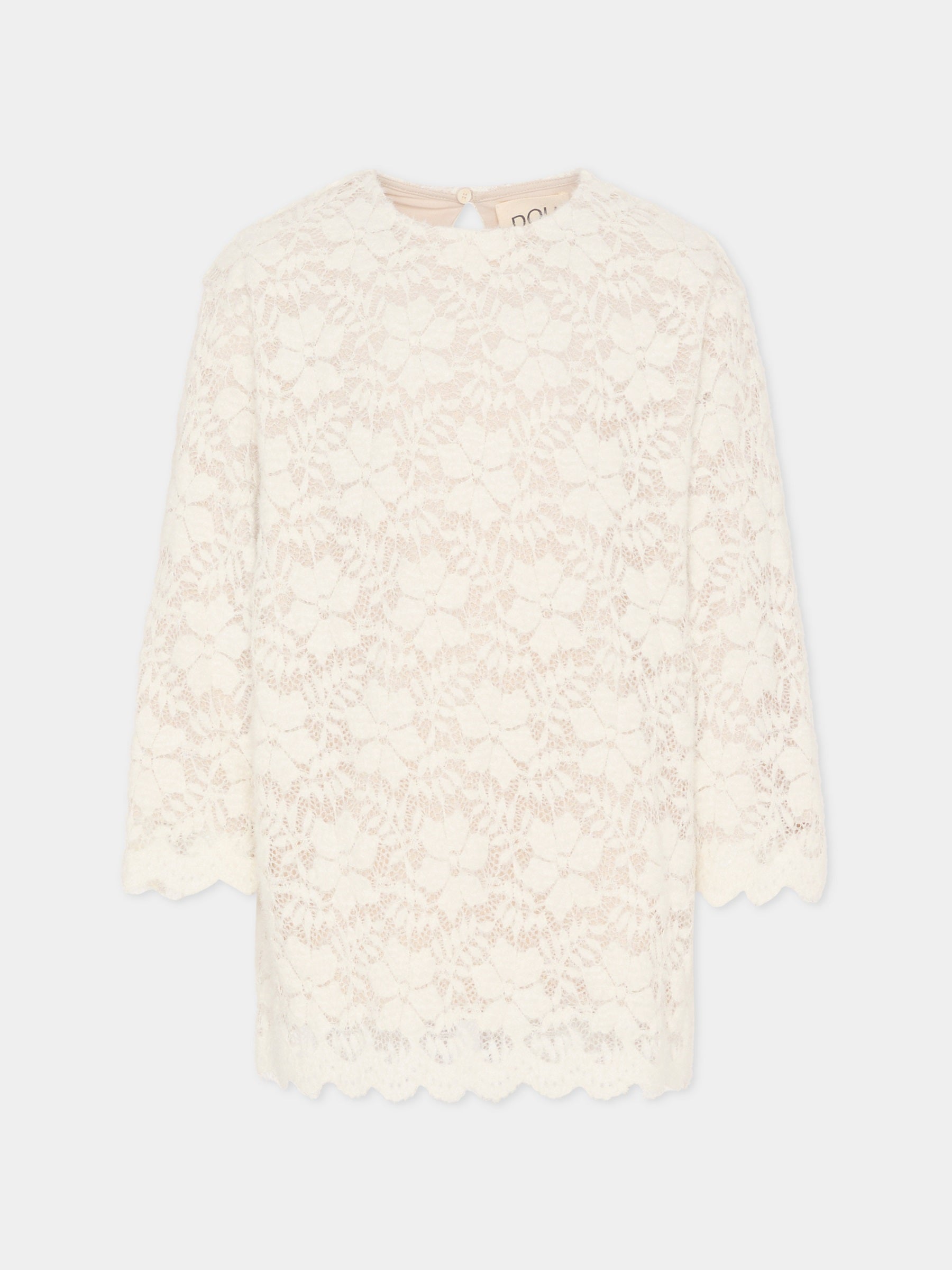 Vestito avorio per bambina con motivo floreale,Douuod Kids,DX1B00 U0237 101