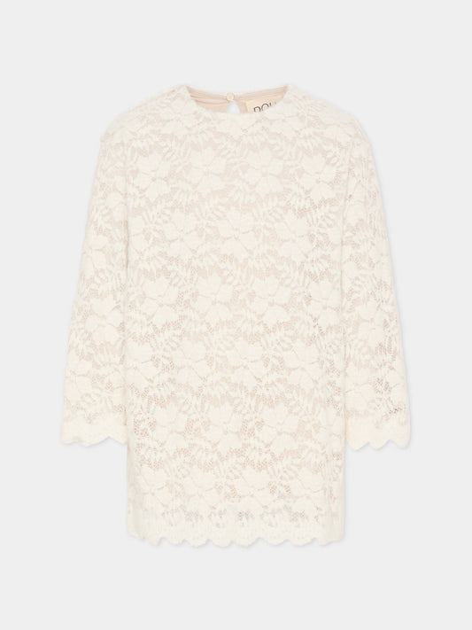 Vestito avorio per bambina con motivo floreale,Douuod Kids,DX1B00 U0237 101