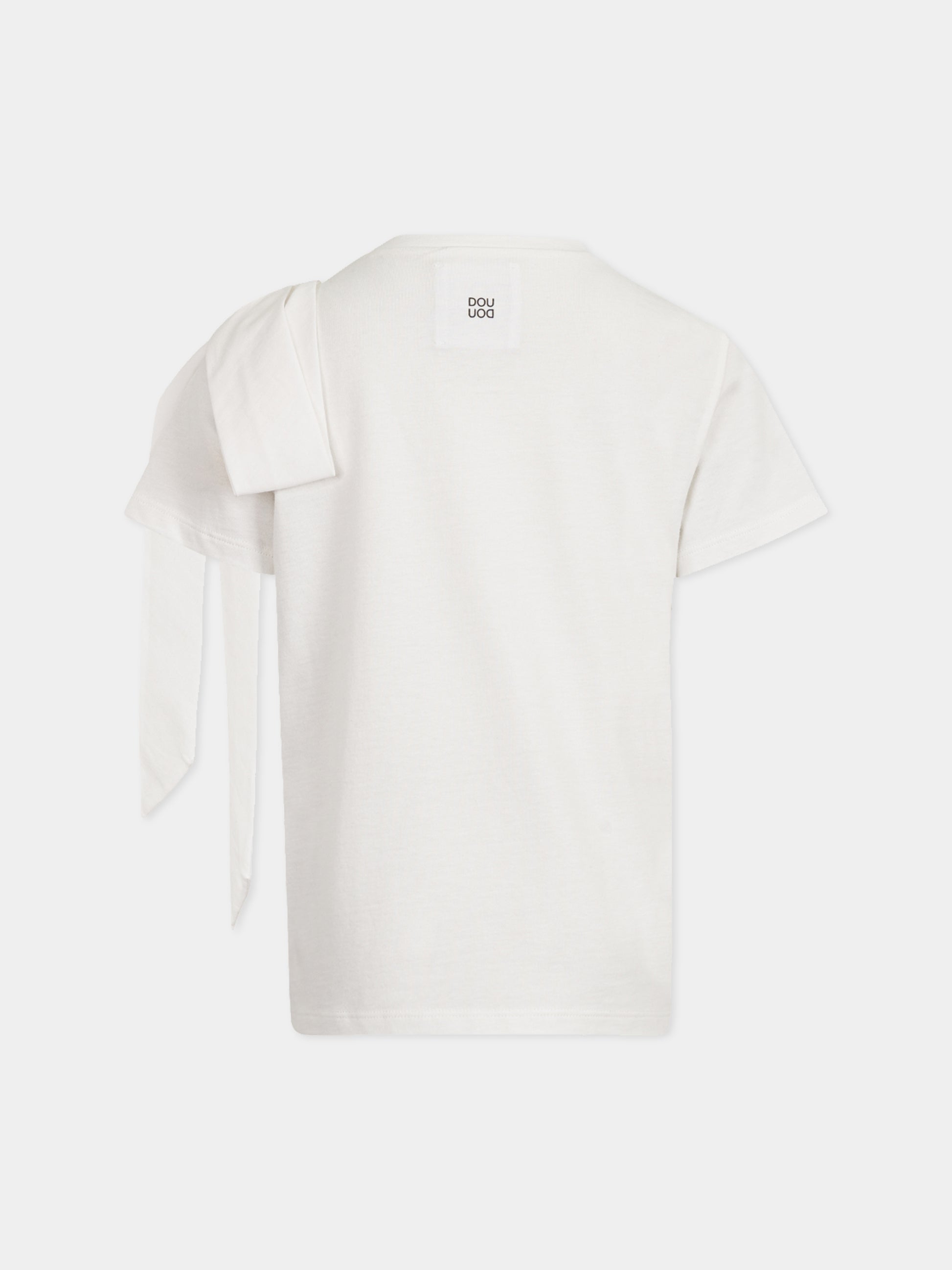 T-shirt avorio per bambina con fiocco,Douuod Kids,DW8A41 Z2868 101