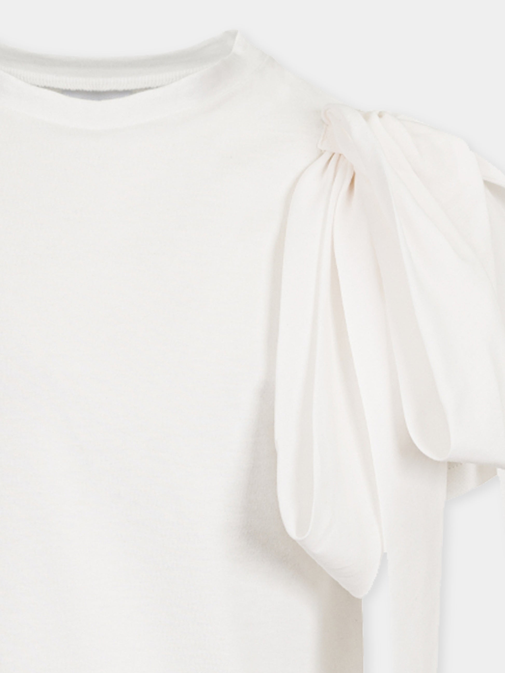 T-shirt avorio per bambina con fiocco,Douuod Kids,DW8A41 Z2868 101