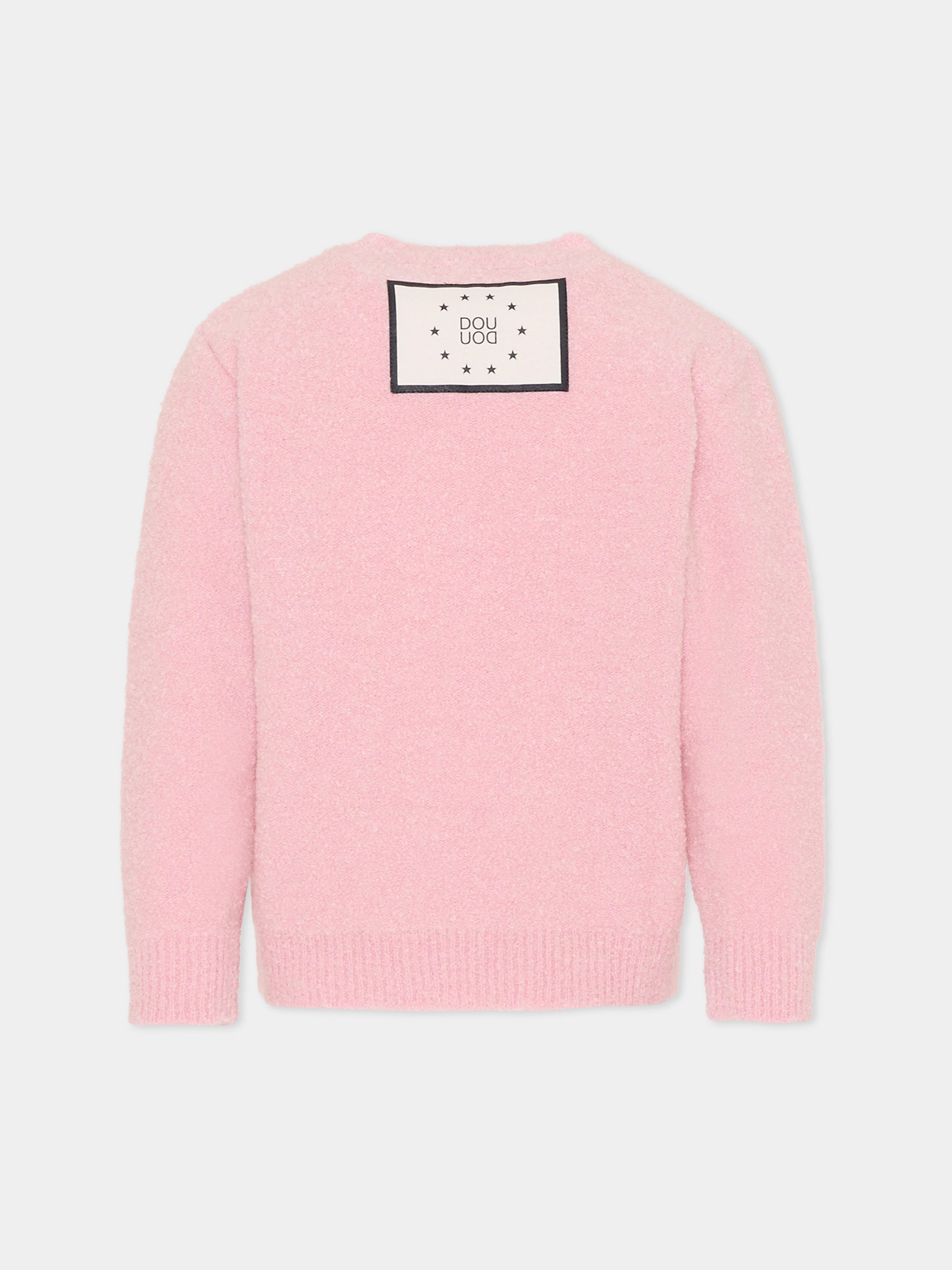 Maglione rosa per bambina con logo,Douuod Kids,DX9A60 W0223 511