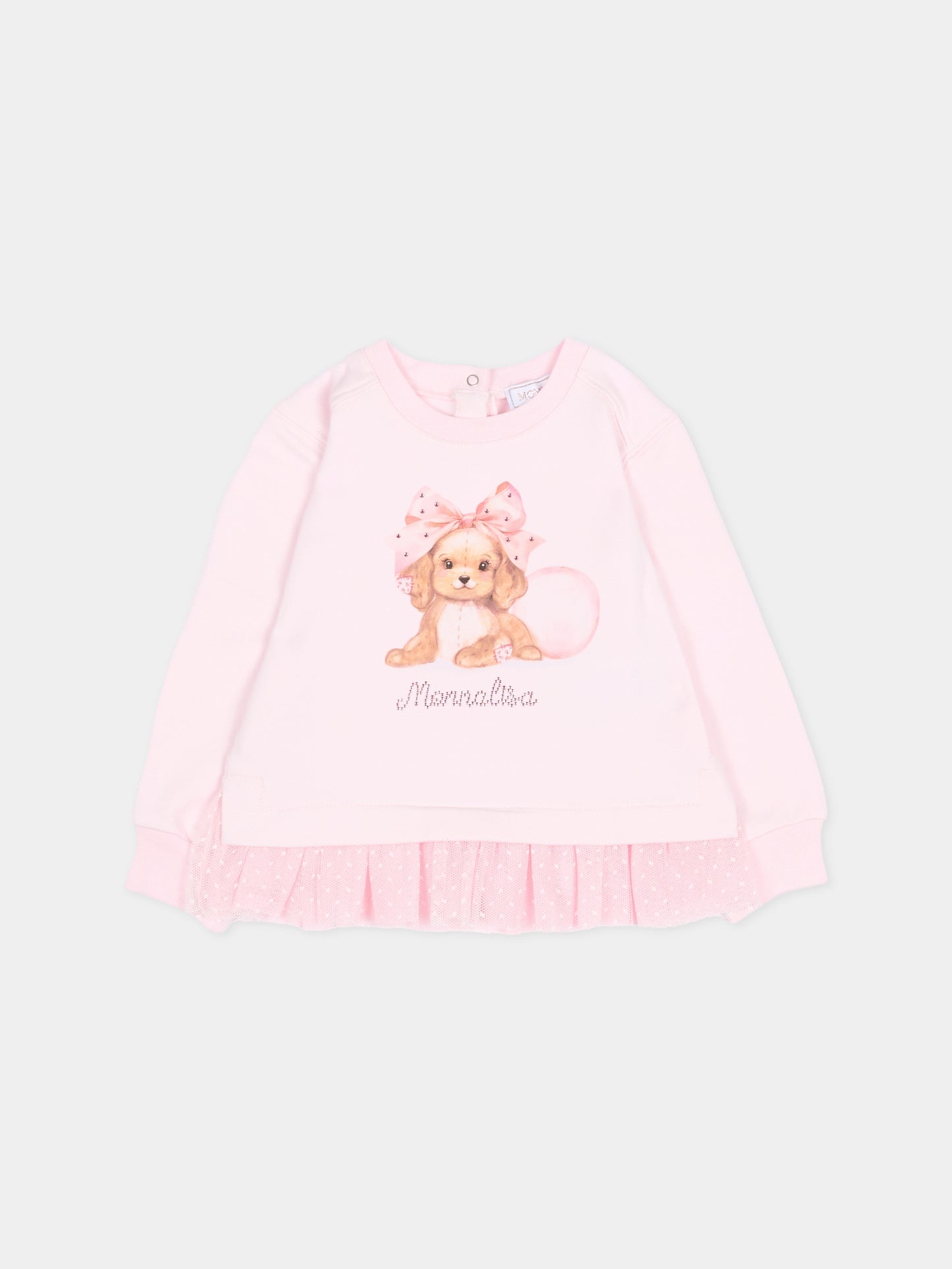 Felpa rosa per neonata con stampa cane,Monnalisa,39F607 6004 0090