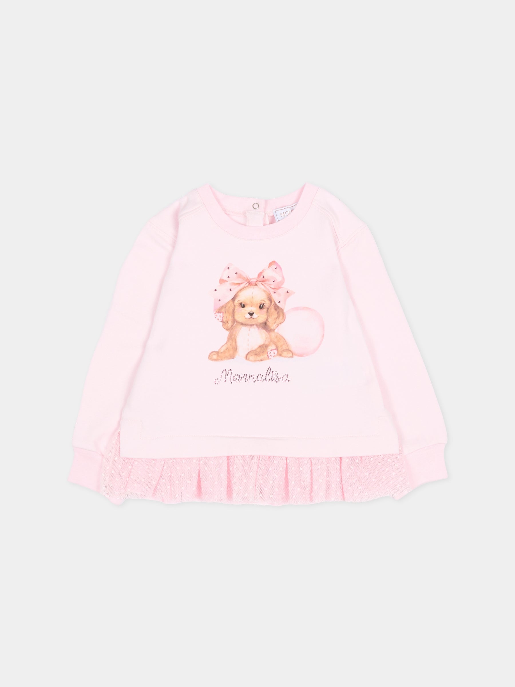 Felpa rosa per neonata con stampa cane,Monnalisa,39F607 6004 0090