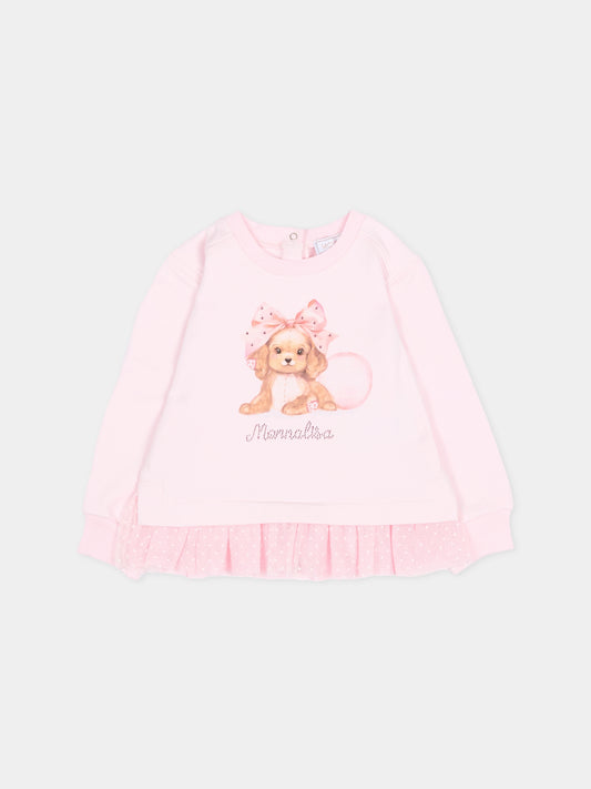 Felpa rosa per neonata con stampa cane,Monnalisa,39F607 6004 0090