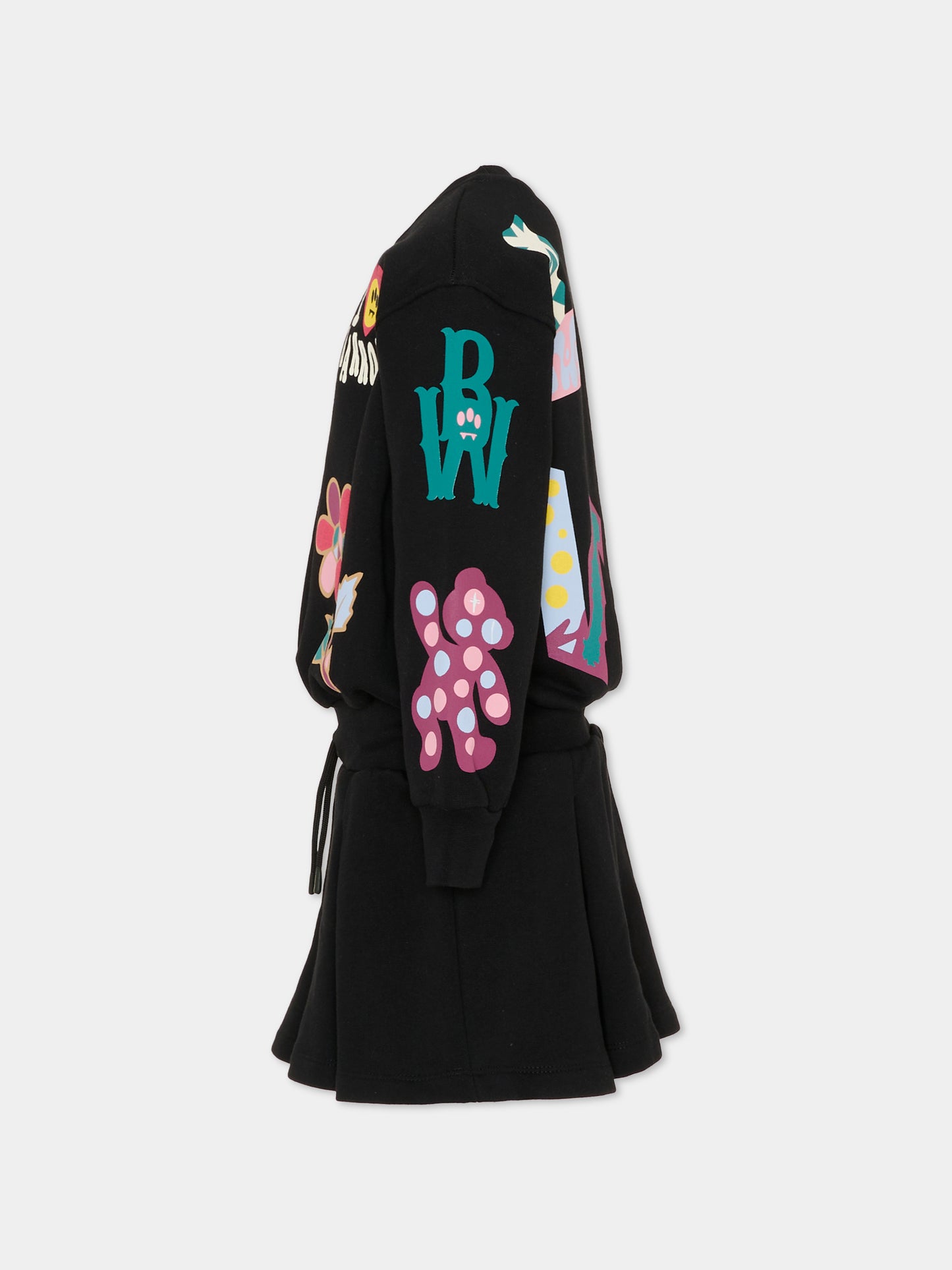 Vestito nero per bambina con logo e stampe,Barrow,F5BKJGDR192 110