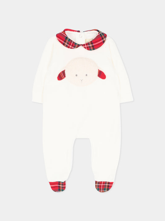 Tutina bianca per neonati con agnellino tartan,Le Boo Beebè,CB011 2060