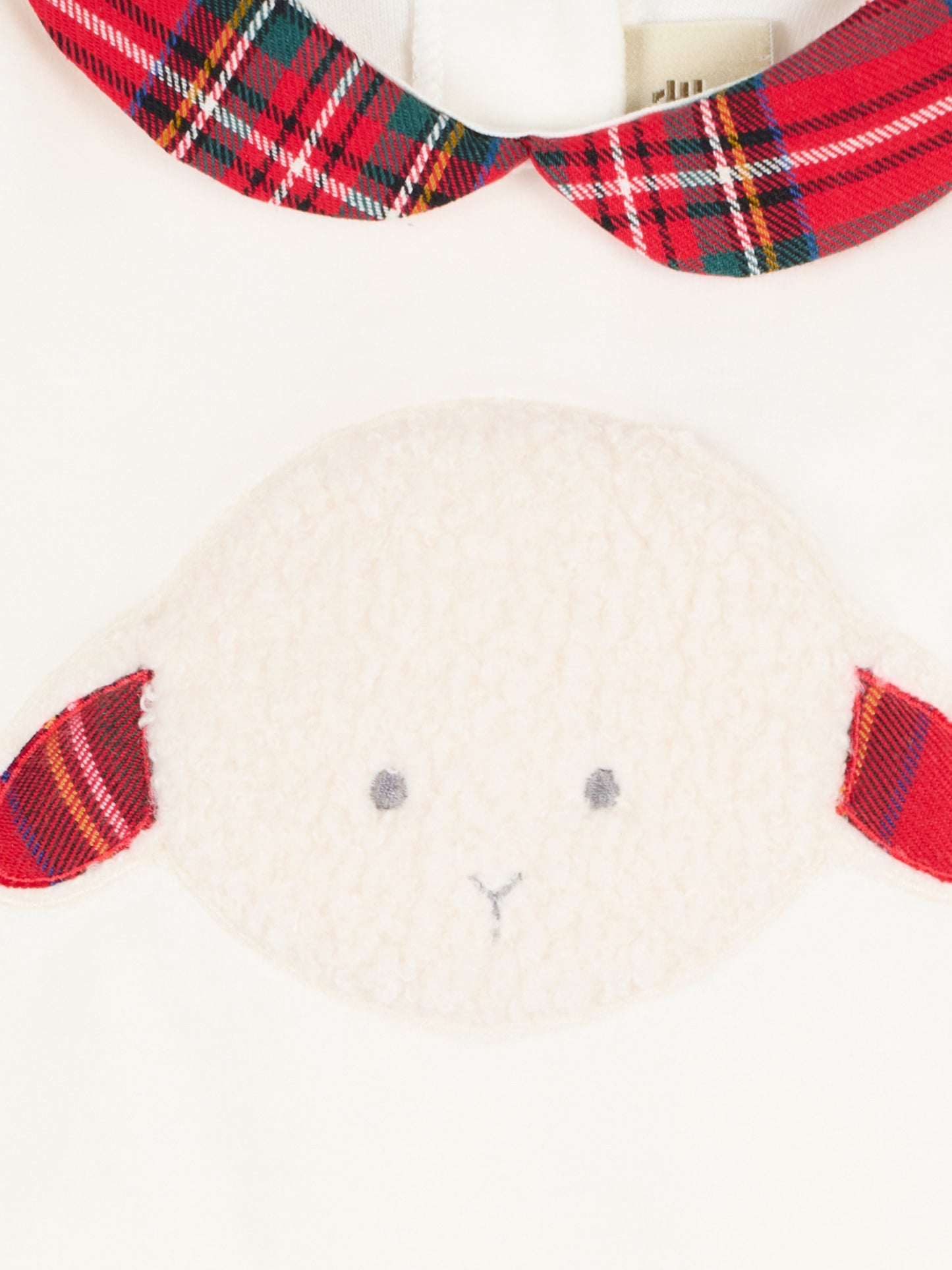 Tutina bianca per neonati con agnellino tartan,Le Boo Beebè,CB011 2060