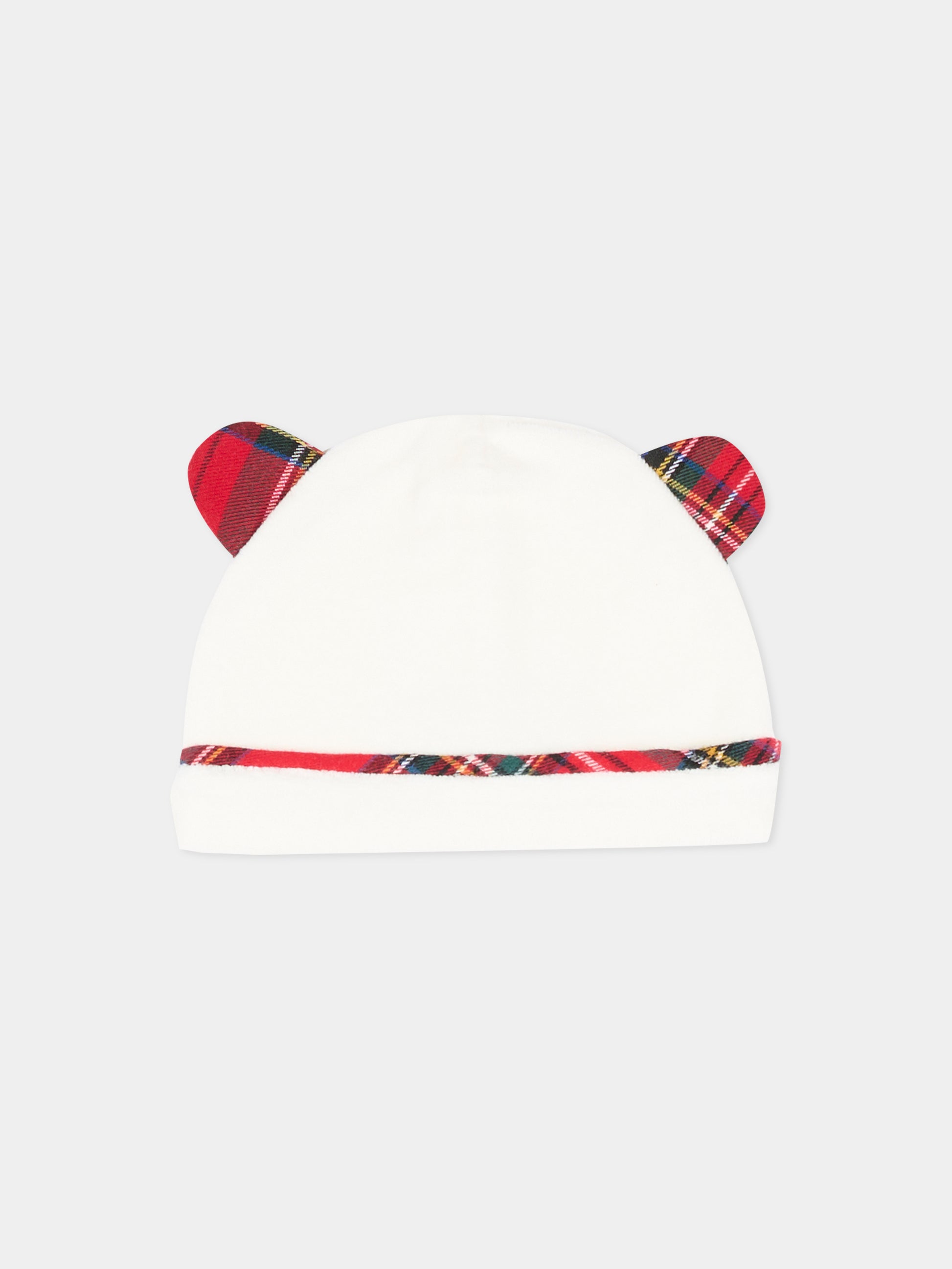 Cappello bianco per neonati con orecchie tartan,Le Boo Beebè,CCB011 2060