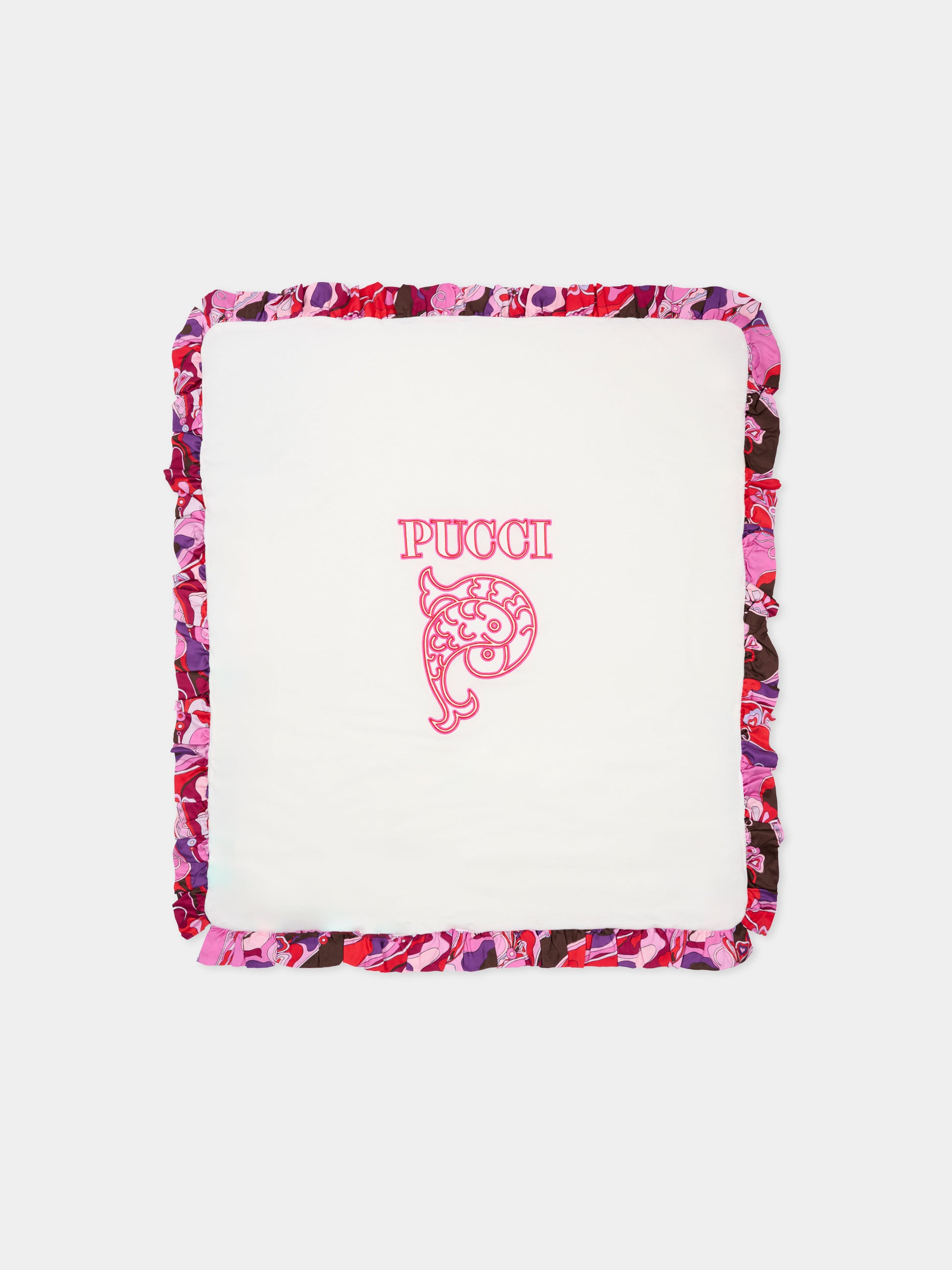 Coperta bianca con rouche per neonata,Emilio Pucci Junior,PX0030 Z3186 101