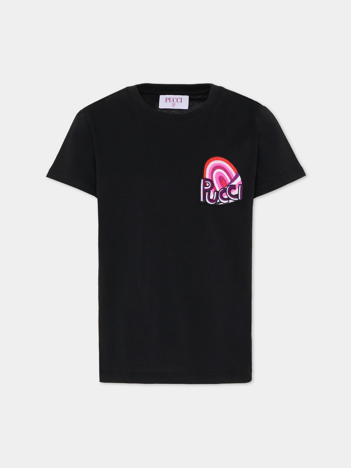 T-shirt nera con patch per bambina,Emilio Pucci Junior,PX8A91 Z3186 930