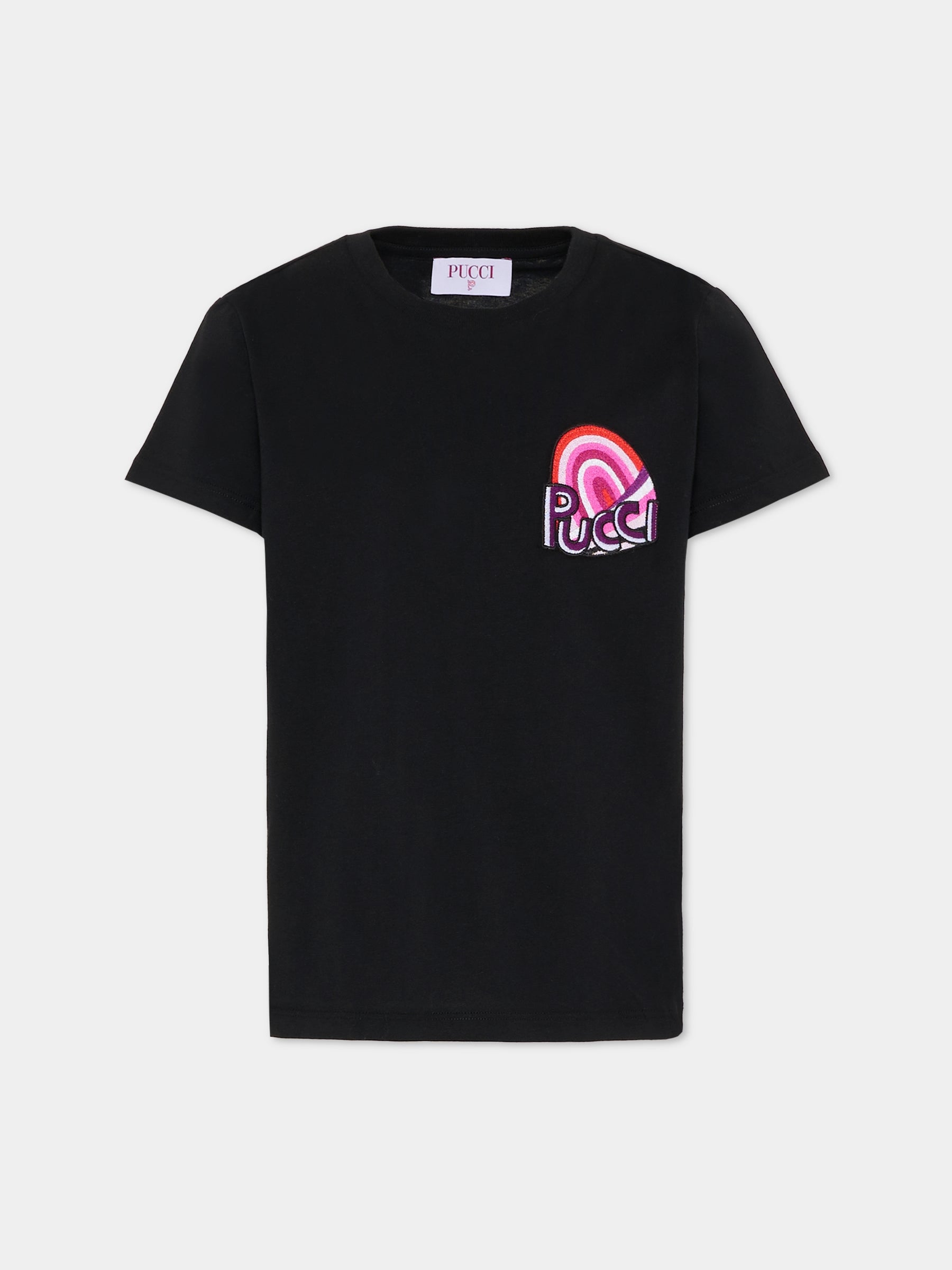 T-shirt nera con patch per bambina,Emilio Pucci Junior,PX8A91 Z3186 930