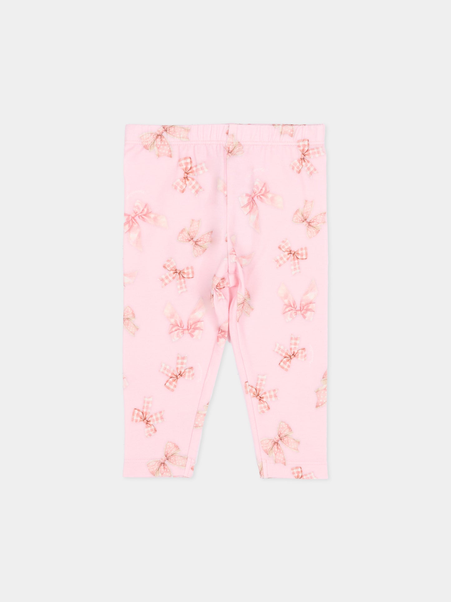Leggings rosa per neonata con stampa fiocco,Monnalisa,31F403 6650 0090