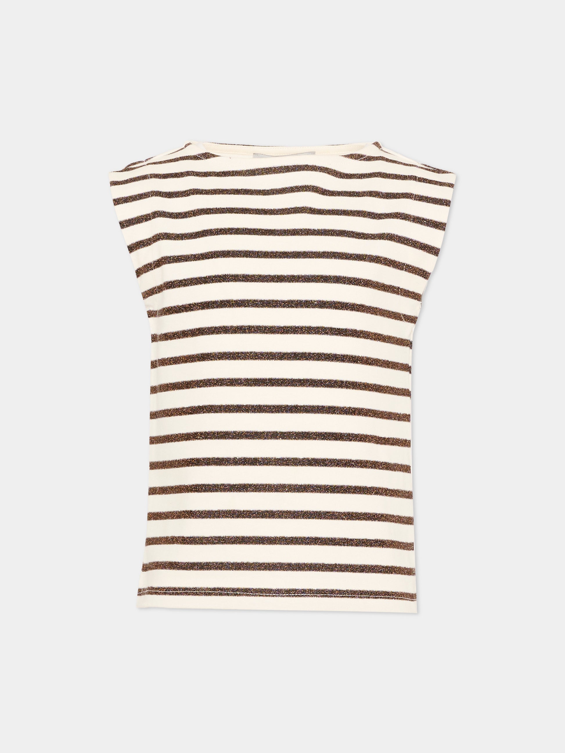 Top beige a righe glitter per bambina,Vélocipède,VLC-SS26-TS004 ECRU AND BLACK