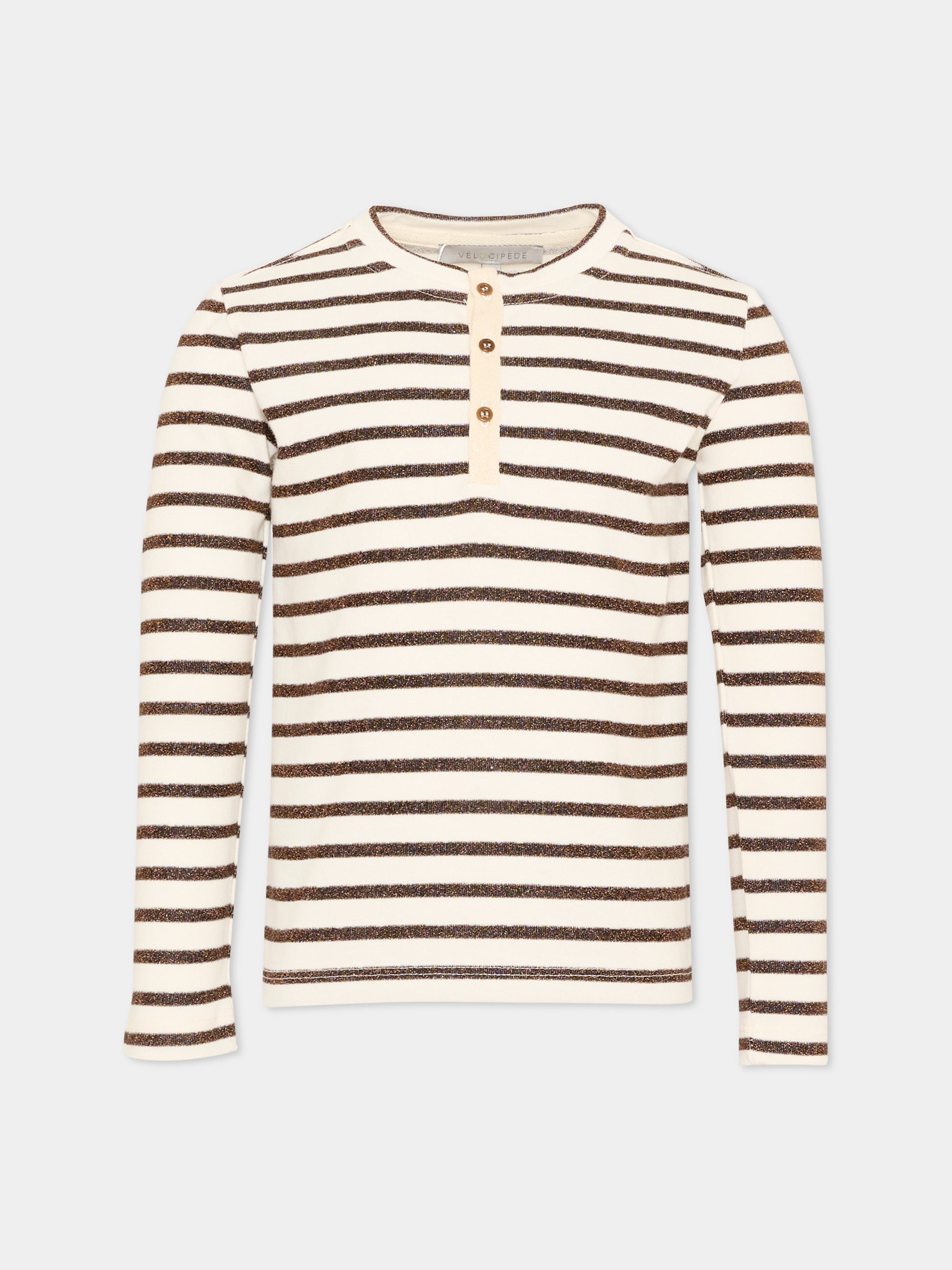 T-shirt beige per bambina a righe,Vélocipède,VLC-AW25/26-TS002 ECRU AND BLACK