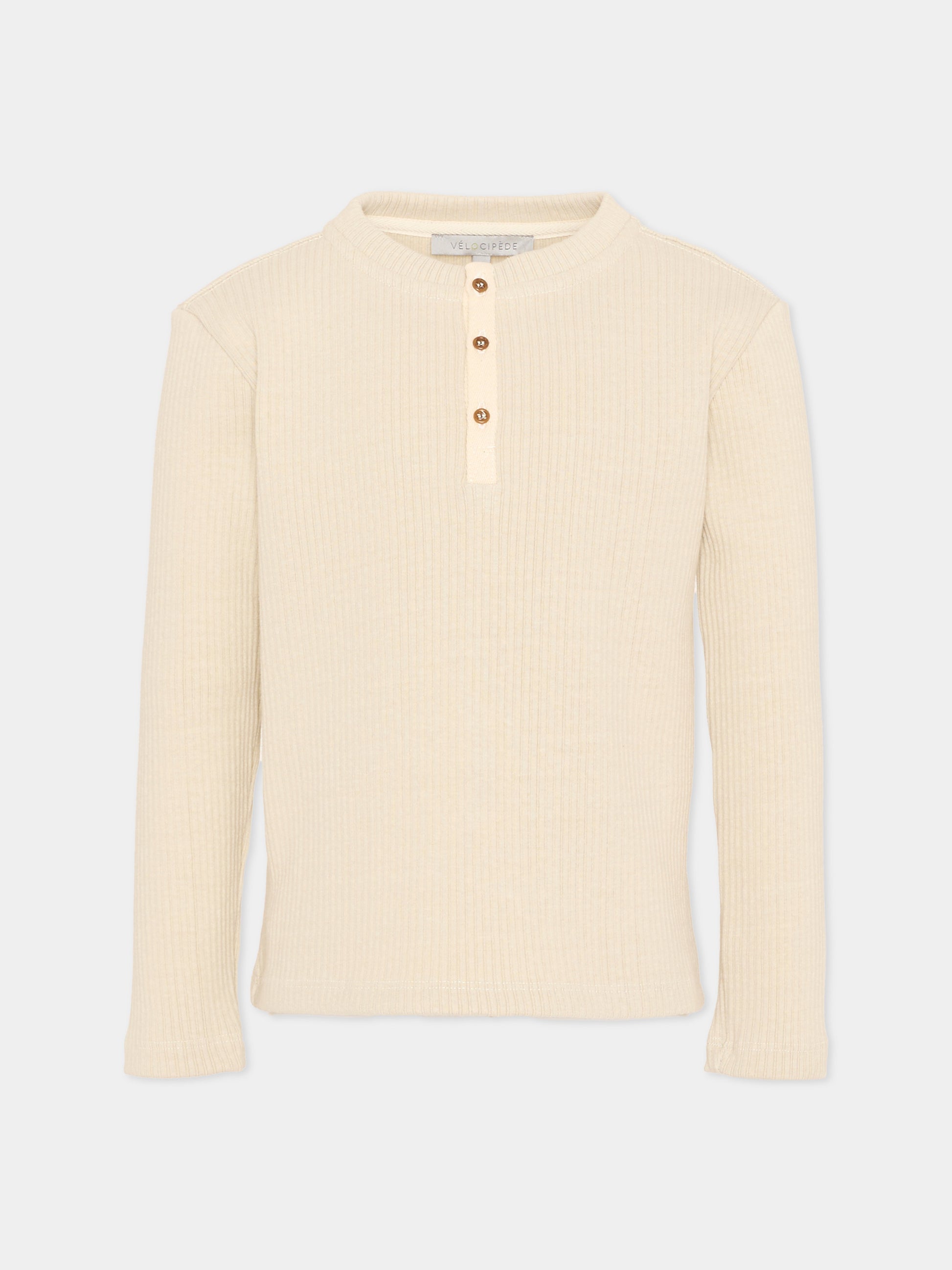 T-Shirt beige per bambini a coste,Vélocipède,VLC-AW25/26-TS002 OYSTER