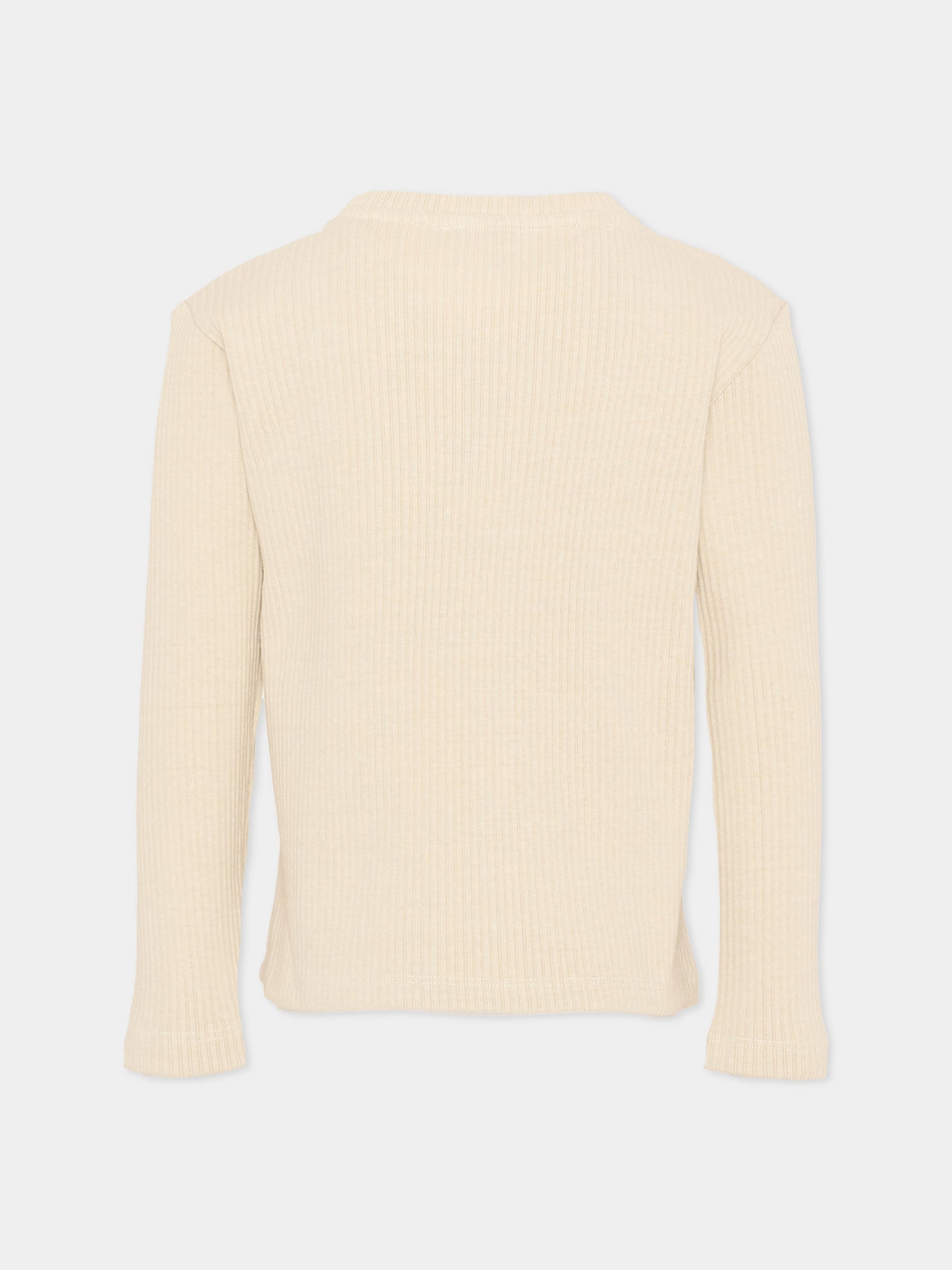 T-Shirt beige per bambini a coste,Vélocipède,VLC-AW25/26-TS002 OYSTER