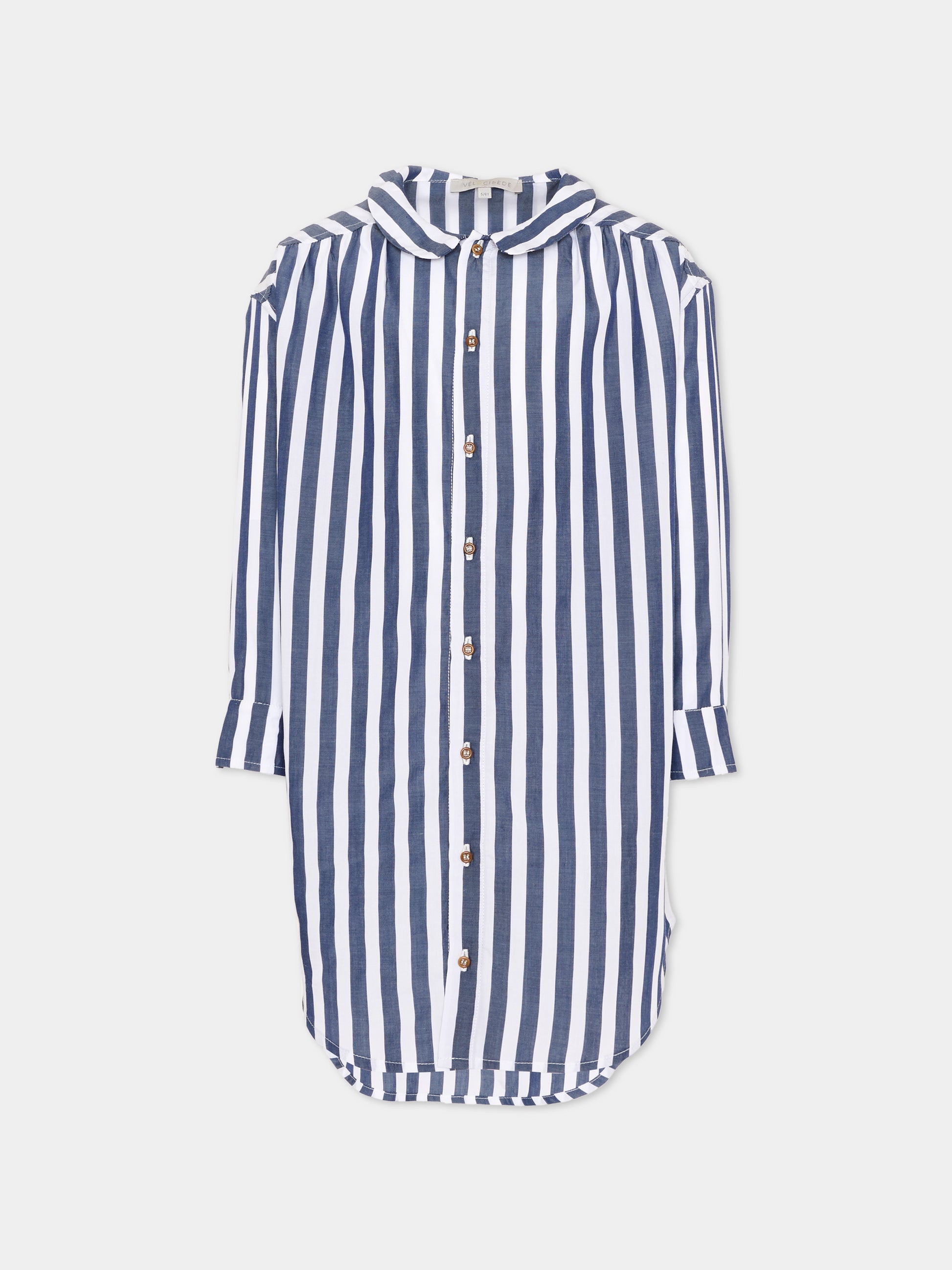 Camicia bianca per bambini a righe,Vélocipède,VLC-AW25/26-SH001 WHITE AND BLUE