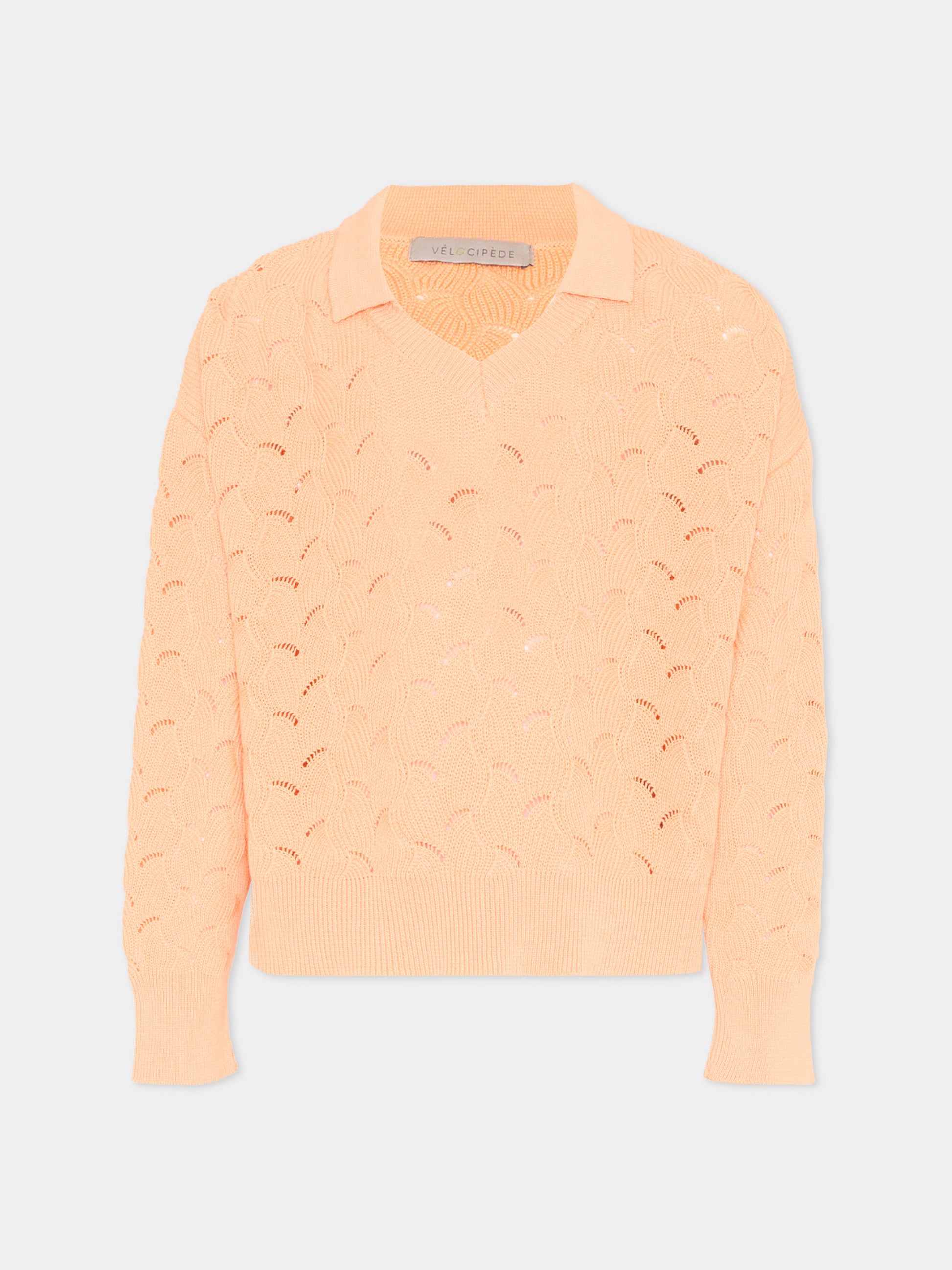 Maglione arancione per bambina traforato,Vélocipède,SAMI SWEATER PEACH