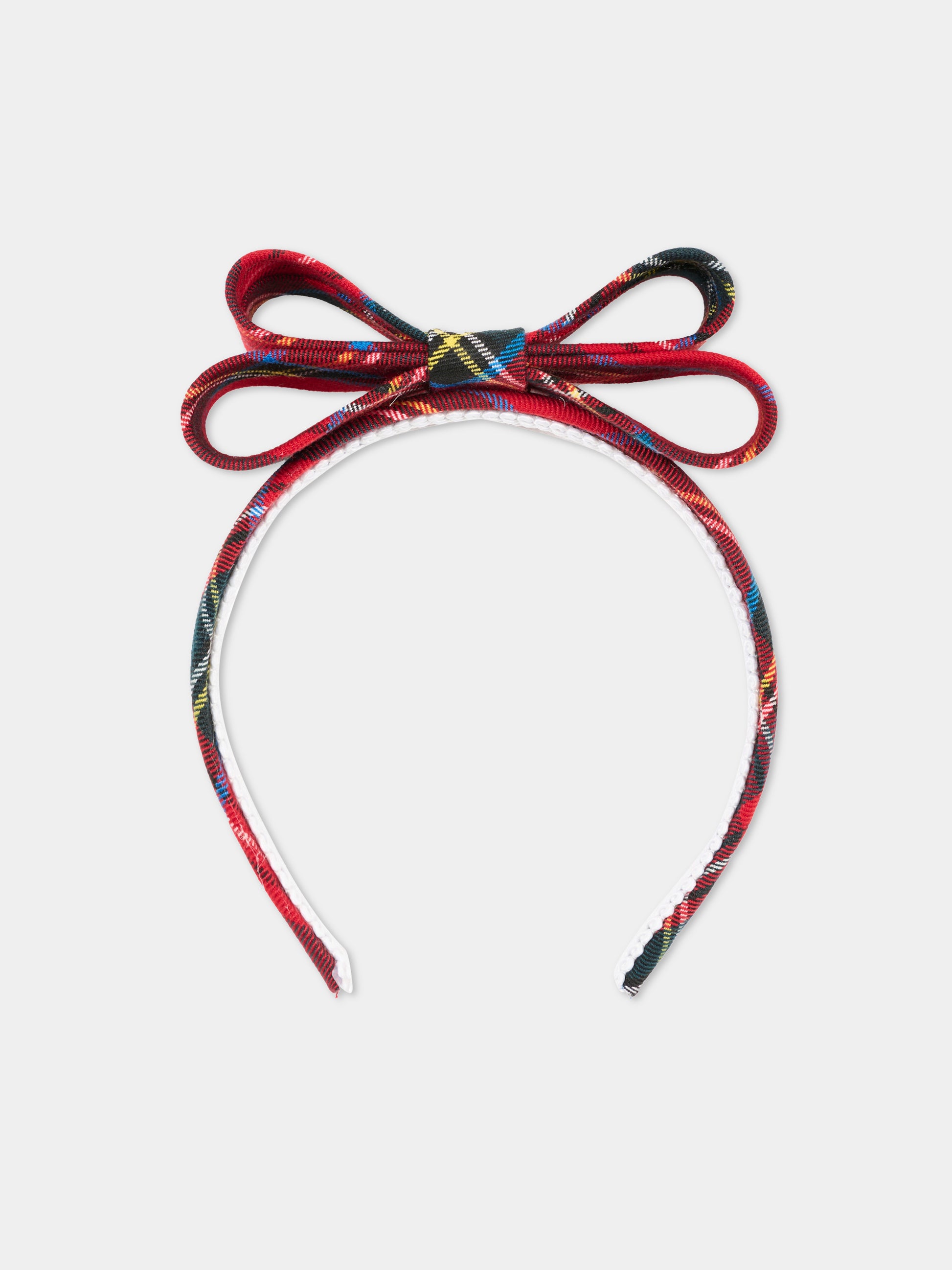 Cerchietto Minnù rosso per bambina con fiocco tartan grande,Nennè Studio,MINNU ROSSO TARTAN GRANDE