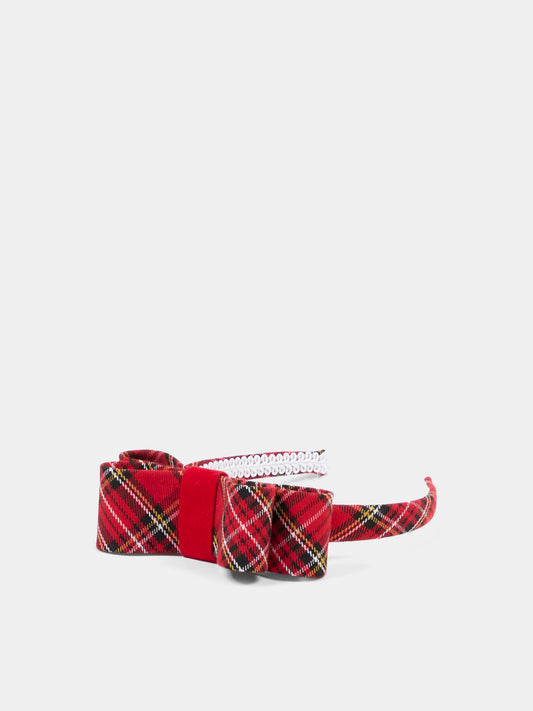 Cerchietto Minnù rosso per bambina con fiocco tartan piccolo,Nennè Studio,MINNU ROSSO TARTAN PICCOLO
