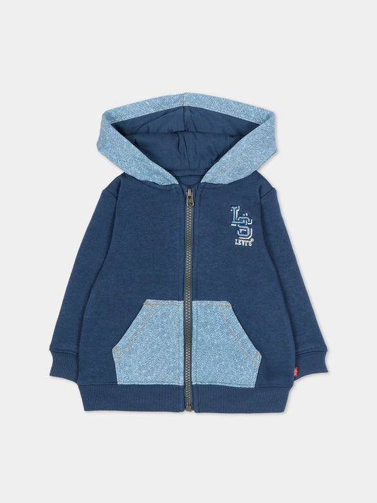 Felpa blu per neonato con logo ricamato,Levi's Kids,6EN725 UF3