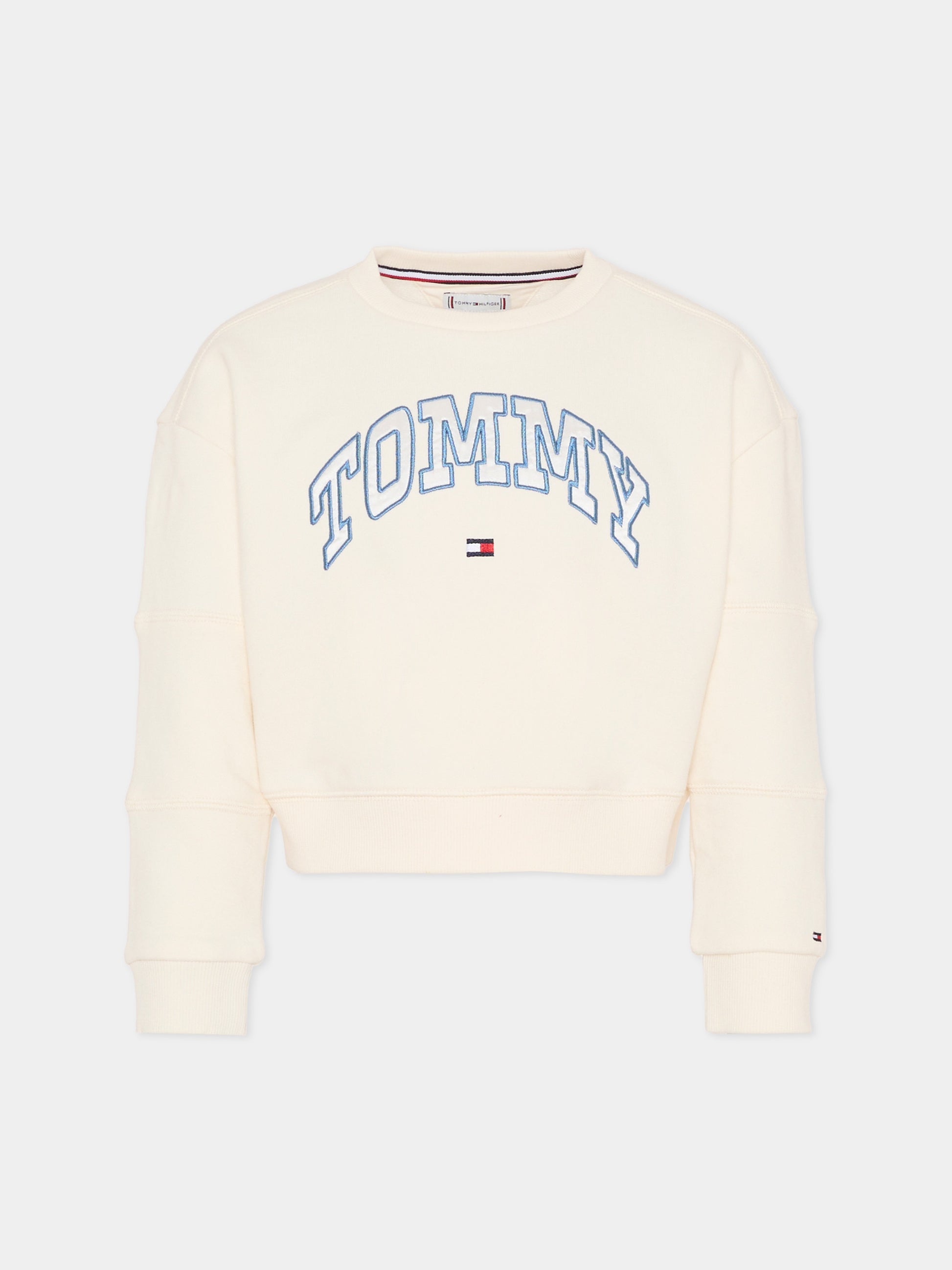 Felpa crop avorio per bambina con logo,Tommy Hilfiger Junior,KG0KG08785 YA8