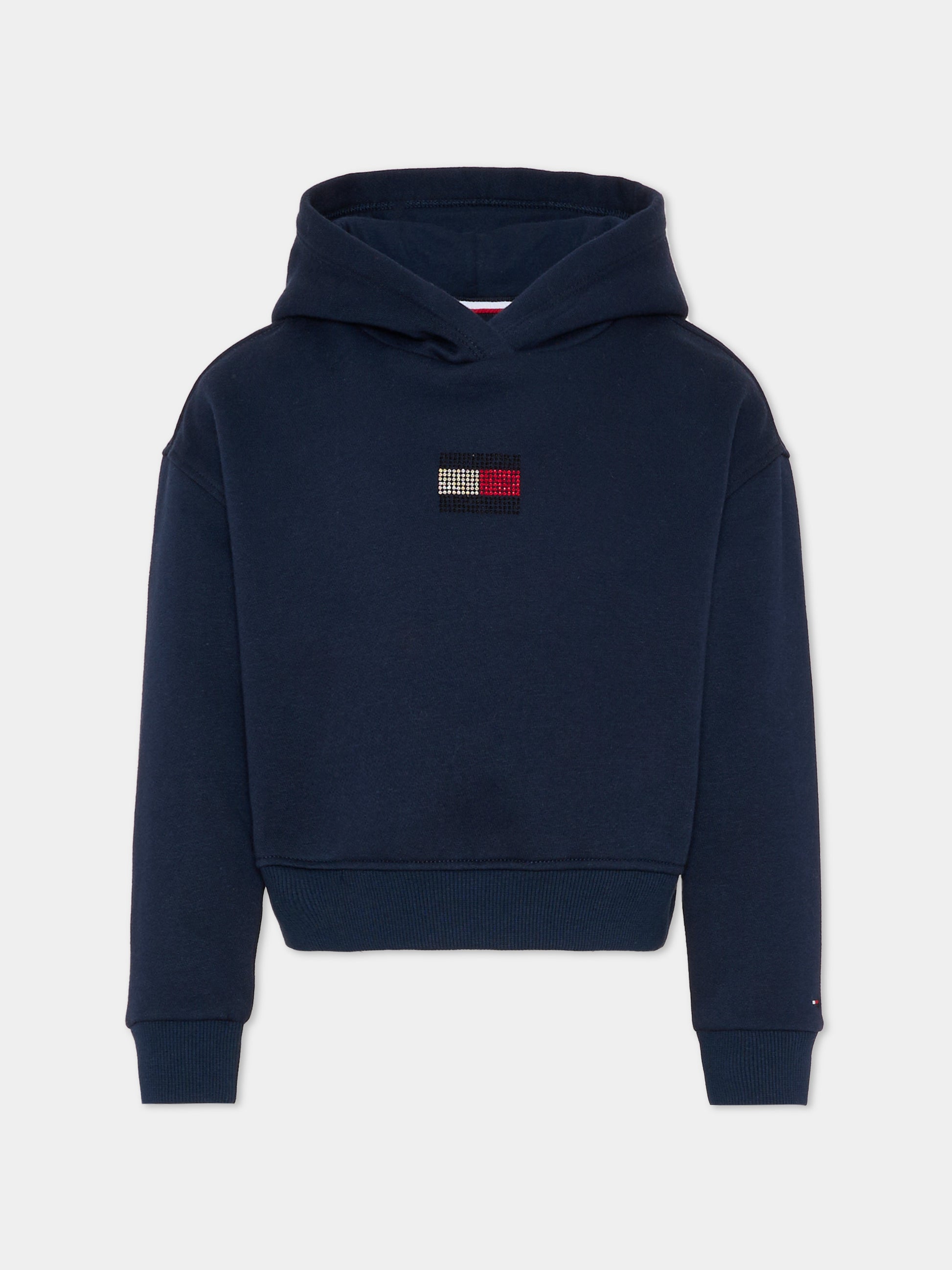 Felpa crop blu per bambina con bandierina,Tommy Hilfiger Junior,KG0KG09016 C1G