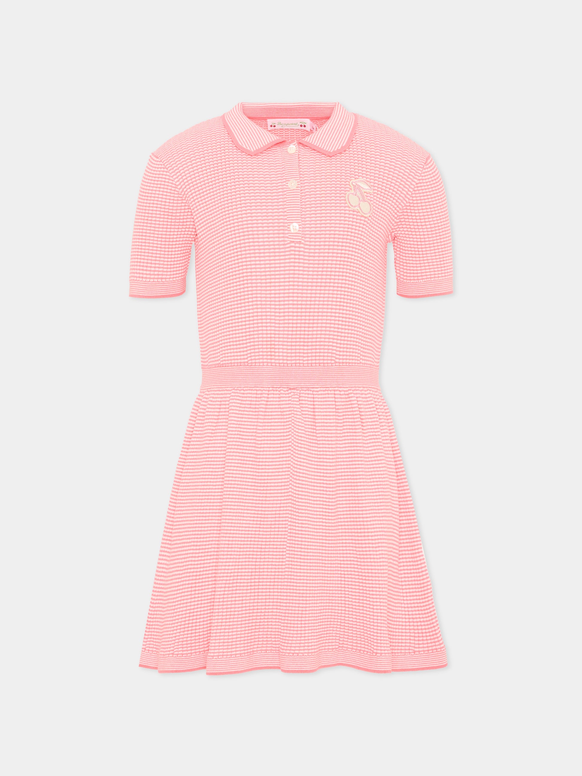 Vestito rosa per bambina a righe,Bonpoint,P06GDRK00001 028A