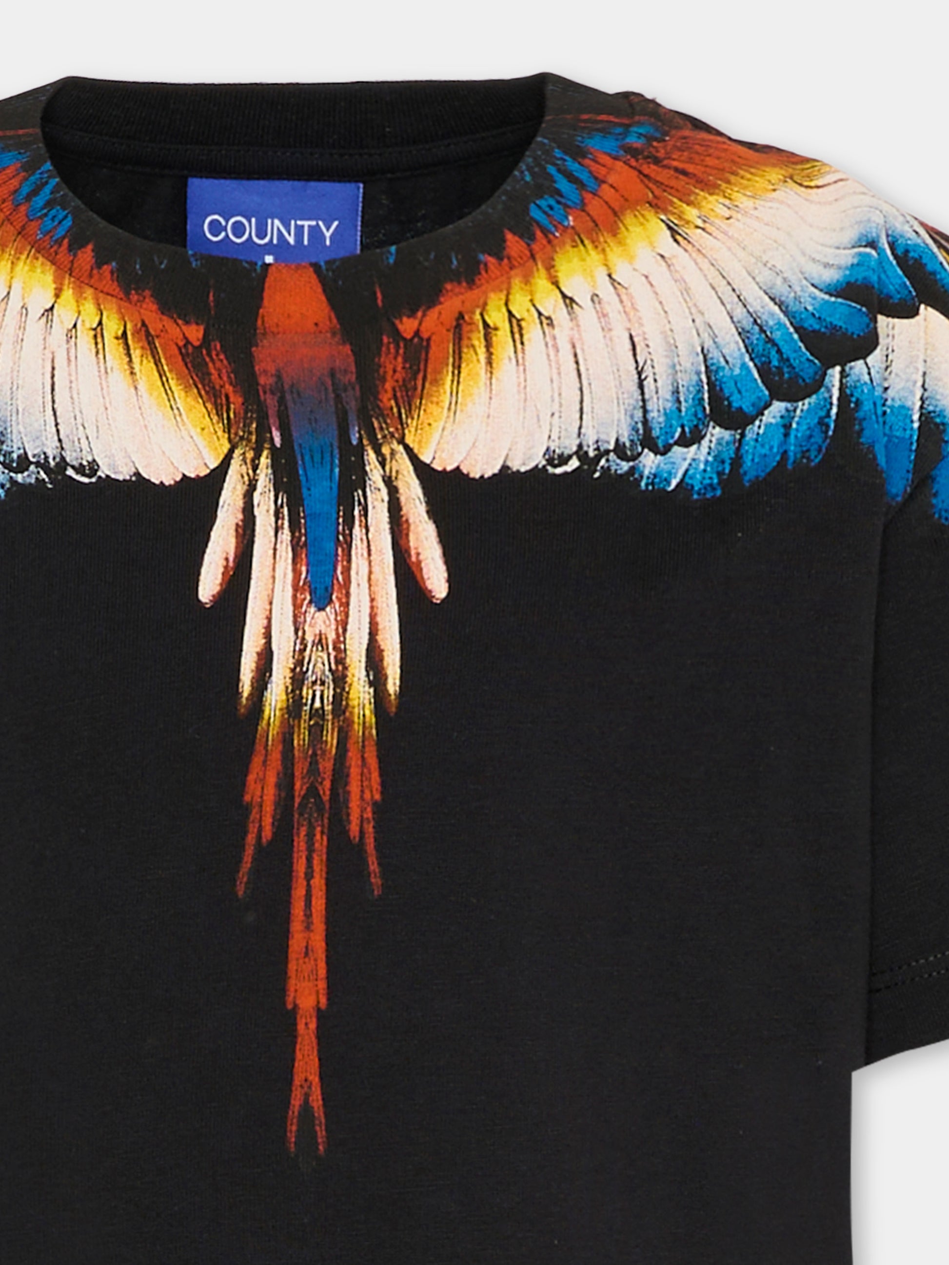 T-shirt nera per bambino con ali multicolor,County Of Milan Kids,F5CMJBTH062 110