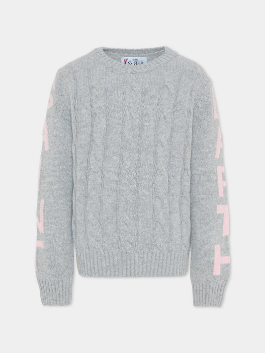 Maglione grigio per bambina con logo rosa,Mc2 Saint Barth,MALM001 02468G