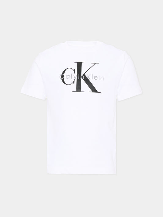 T-Shirt bianca per bambini con logo,Calvin Klein Kids,LV1CKTJA15 YAF