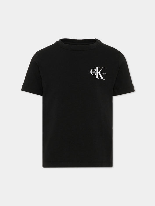 T-Shirt nera per bambini con logo,Calvin Klein Kids,LV1CKTJA16 BEH