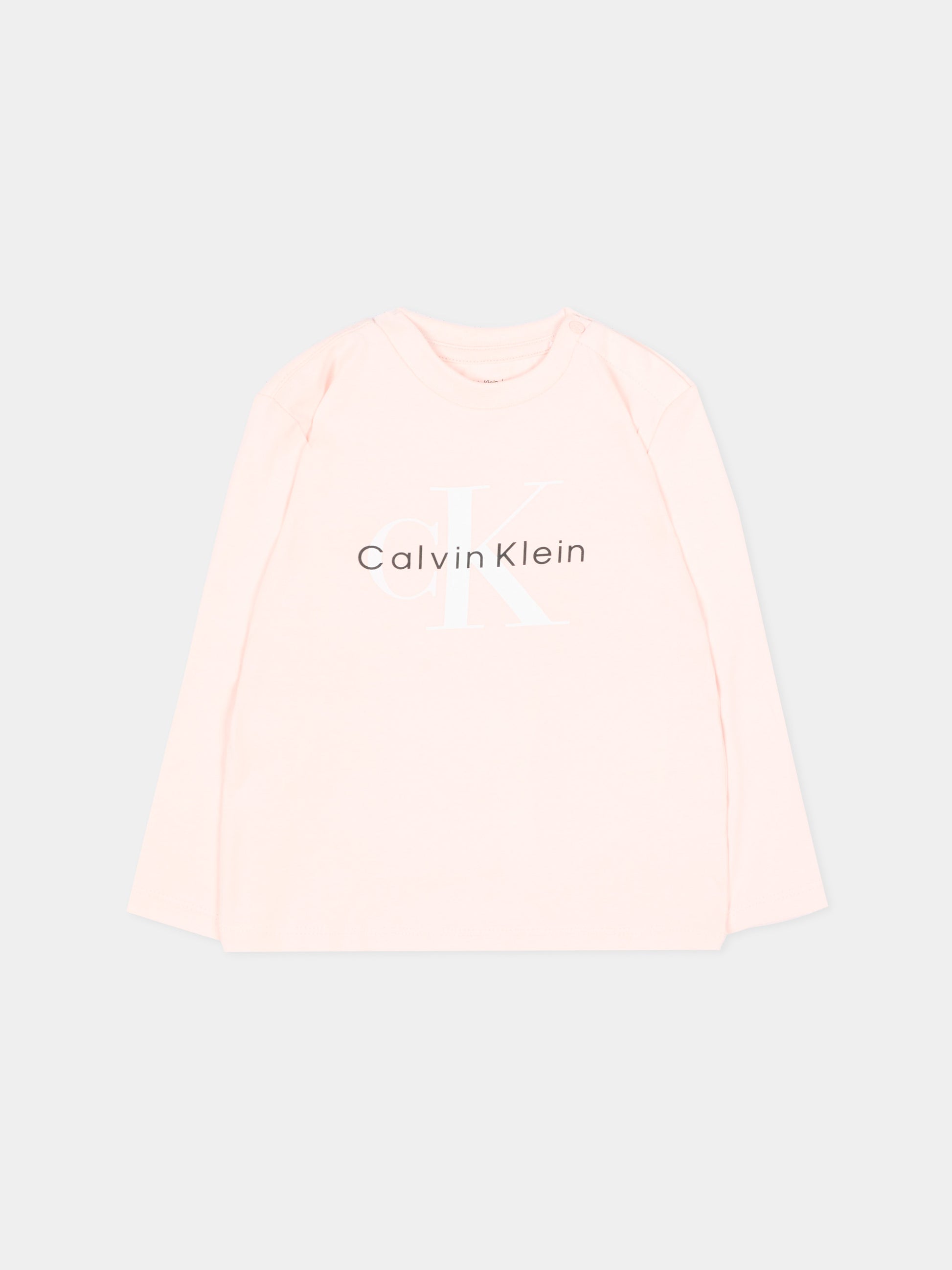 T-Shirt rosa per neonata con logo,Calvin Klein Kids,LV1CKTJA49 T0R