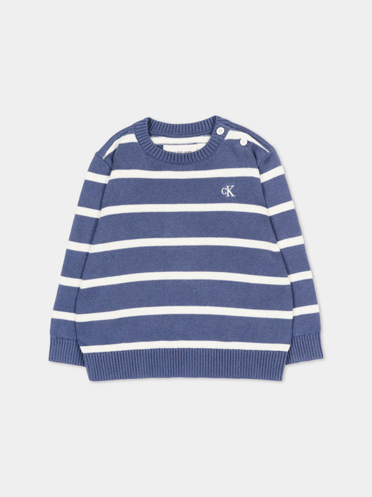 Maglione azzurro a righe per neonati con logo,Calvin Klein Kids,LV1CKTJF10 CHX