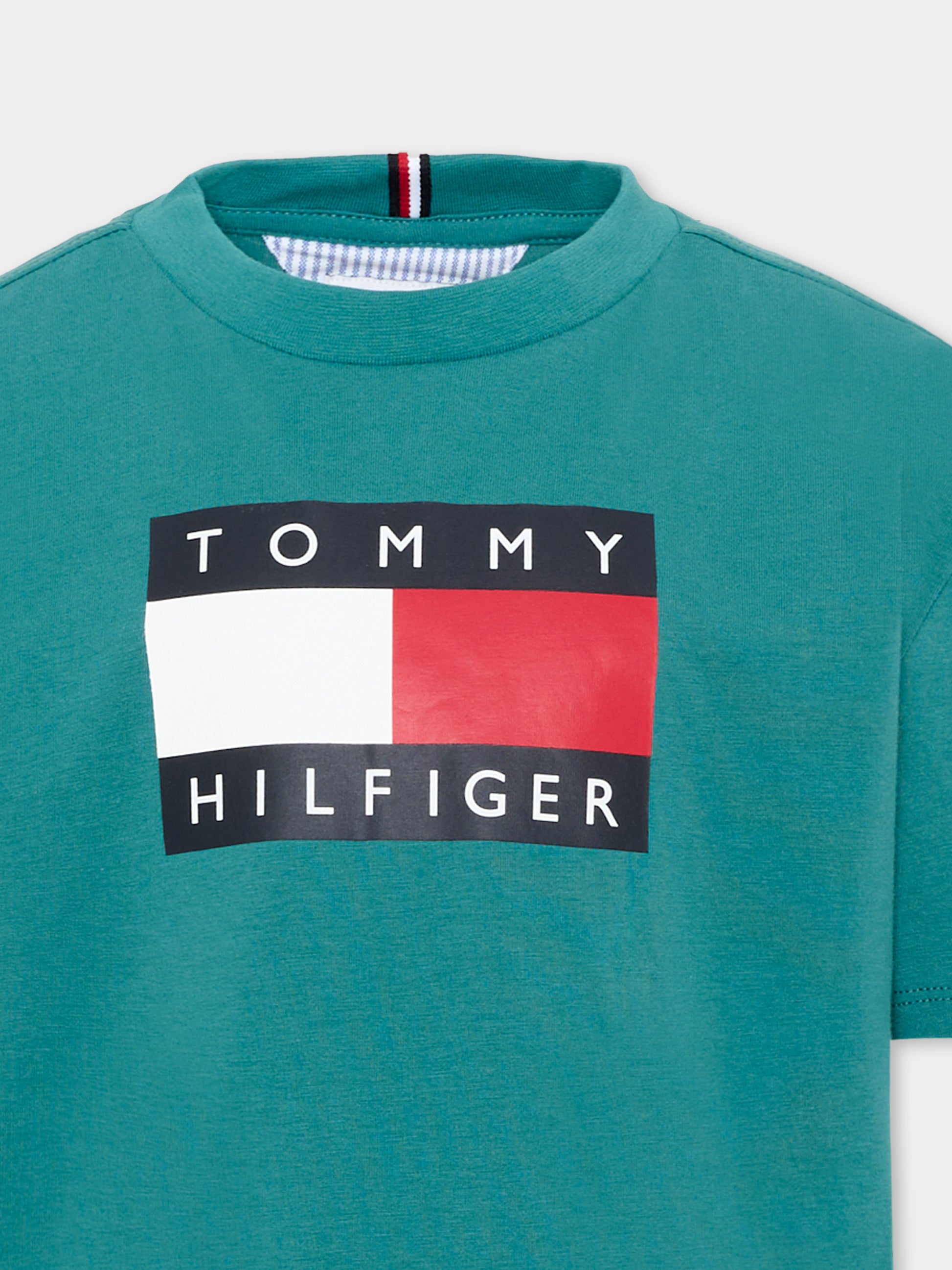 T-Shirt verde per bambino con logo,Tommy Hilfiger Junior,KB0KB10340 CT3