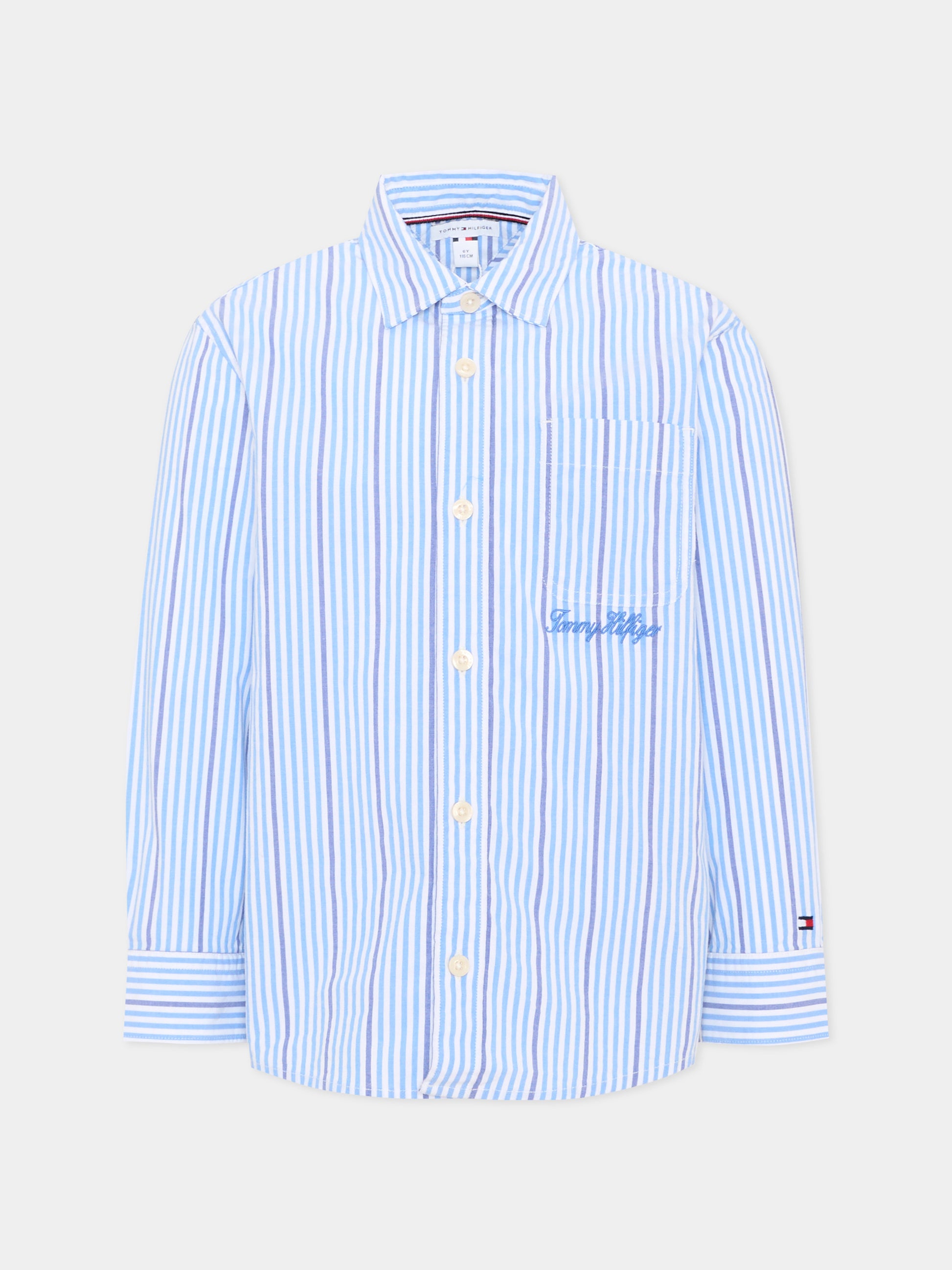 Camicia a manica lunga celeste per bambino a righe,Tommy Hilfiger Junior,KB0KB10566 C39