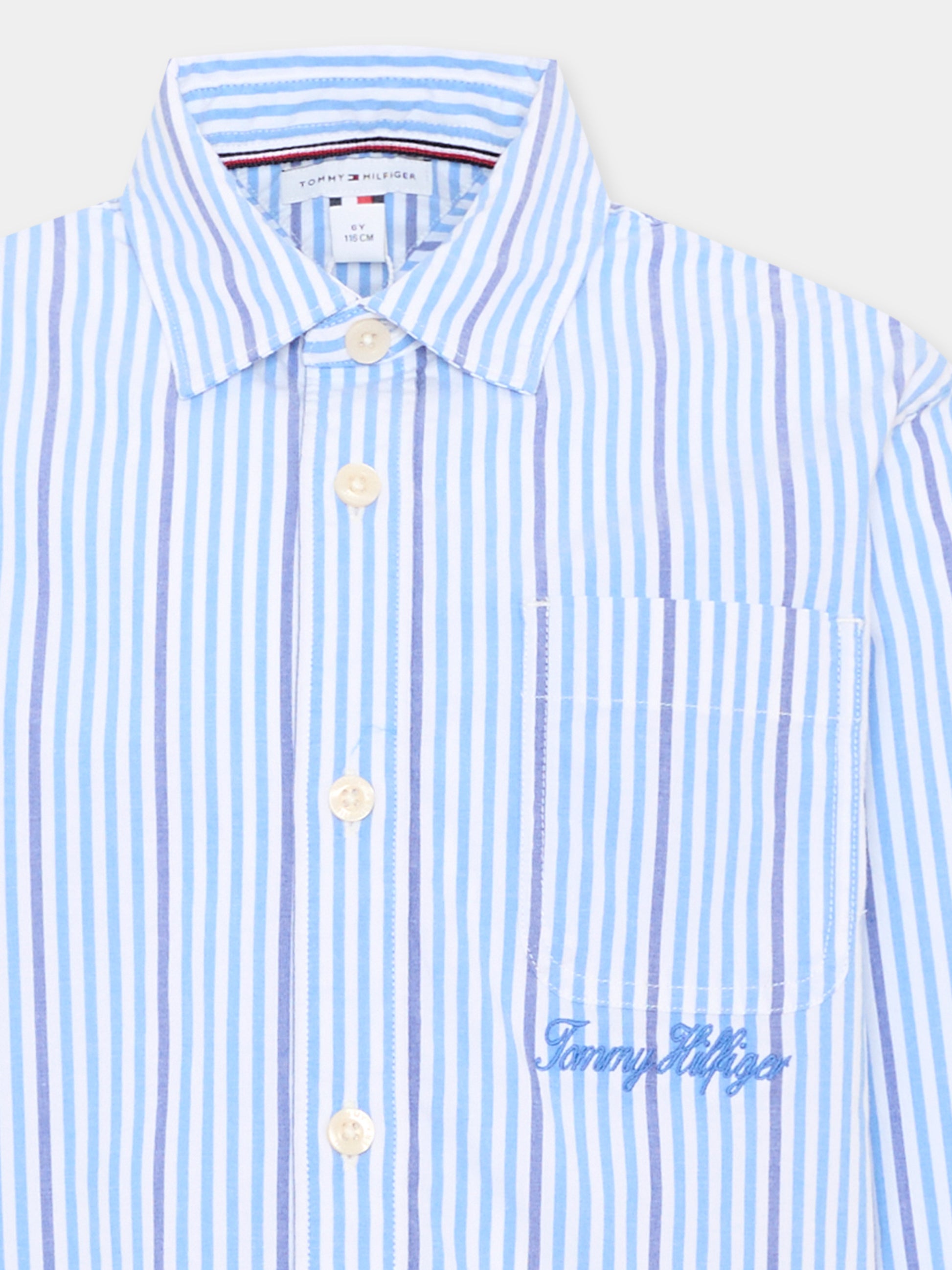 Camicia a manica lunga celeste per bambino a righe,Tommy Hilfiger Junior,KB0KB10566 C39