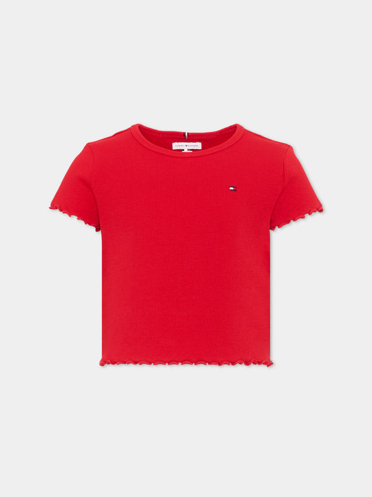 T-shirt cropped rossa per bambina con logo,Tommy Hilfiger Junior,KG0KG08590 XLG