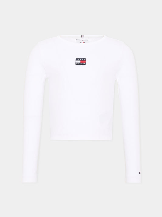 T-shirt bianca per bambina con logo,Tommy Hilfiger Junior,KG0KG09065 YBR