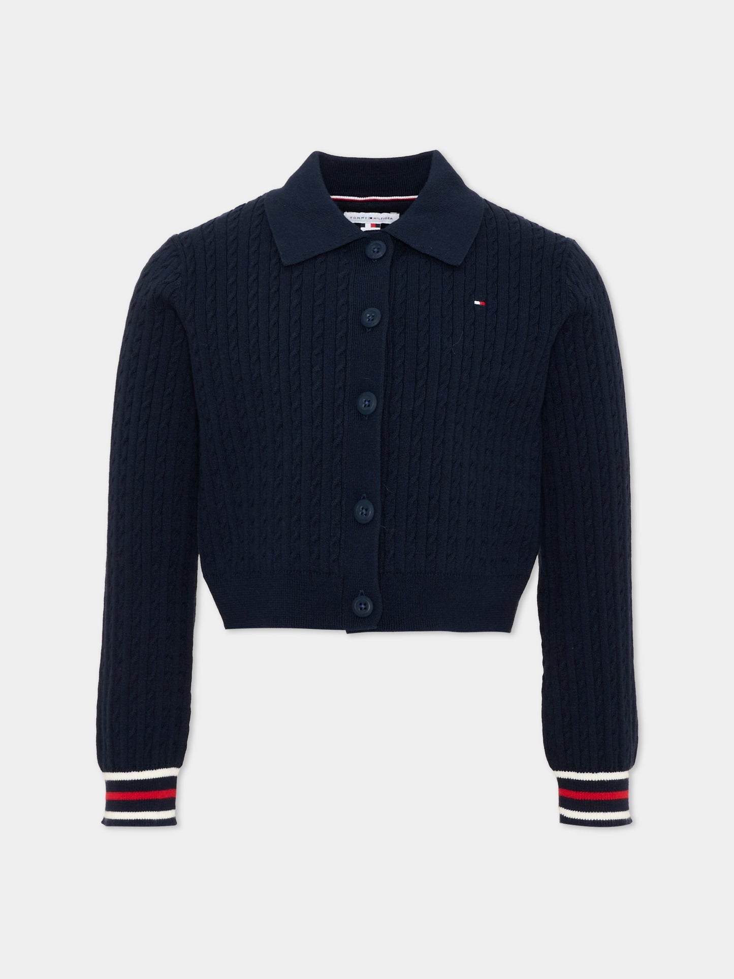 Cardigan blu per bambina righe tricolore,Tommy Hilfiger Junior,KG0KG09429 C1G