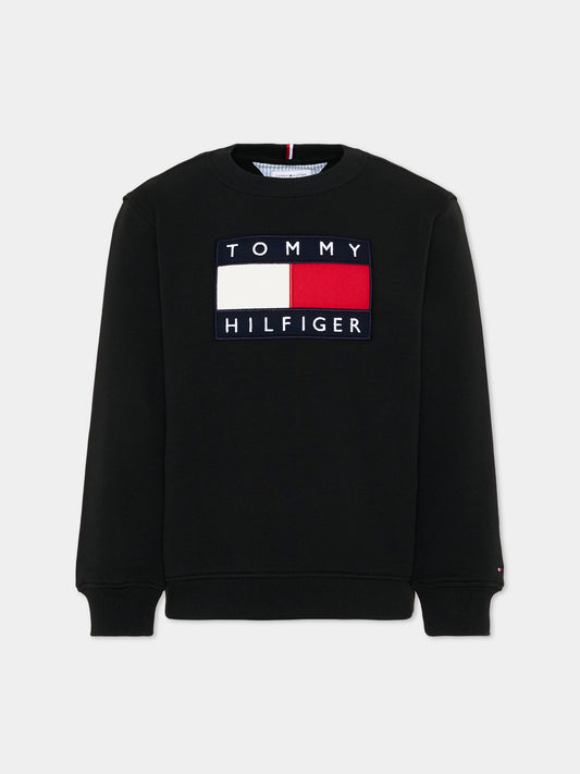 Felpa nera per bambina con logo,Tommy Hilfiger Junior,KS0KS00709 BDS