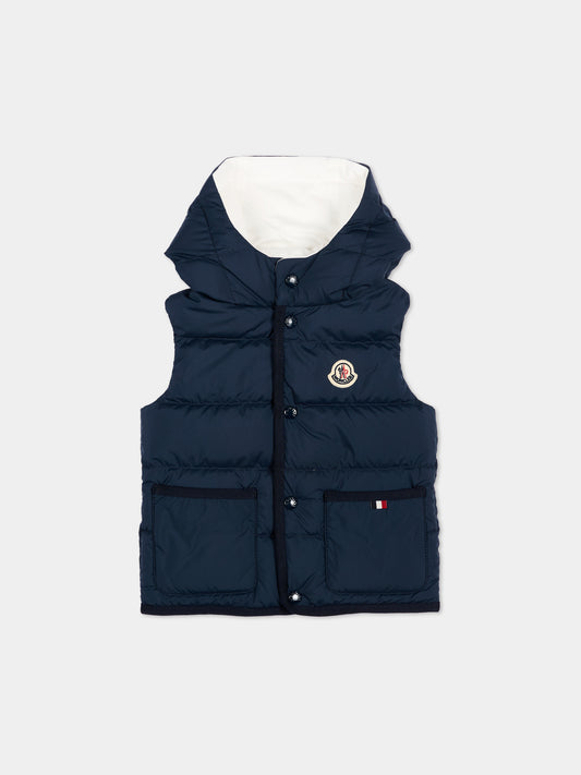 Gilet blu Pax per neonato con logo,Moncler Kids,L2951 1A00026 597YW 77B