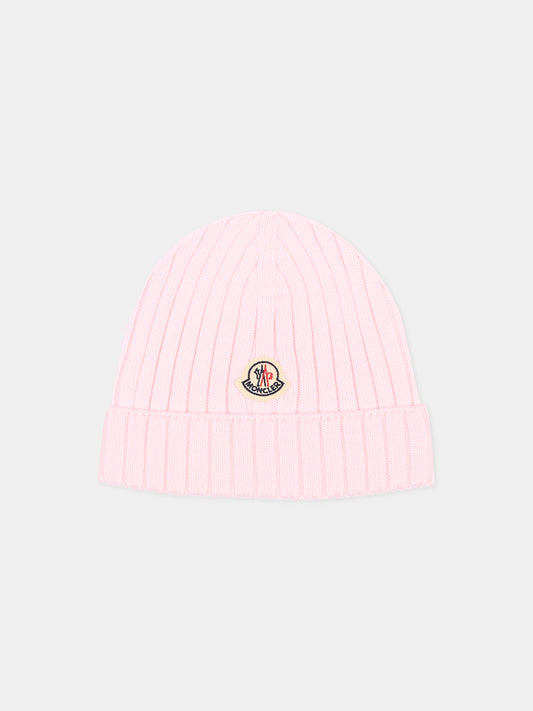 Berretto rosa per neonata con logo,Moncler Kids,L2951 3B00006 M1131 529
