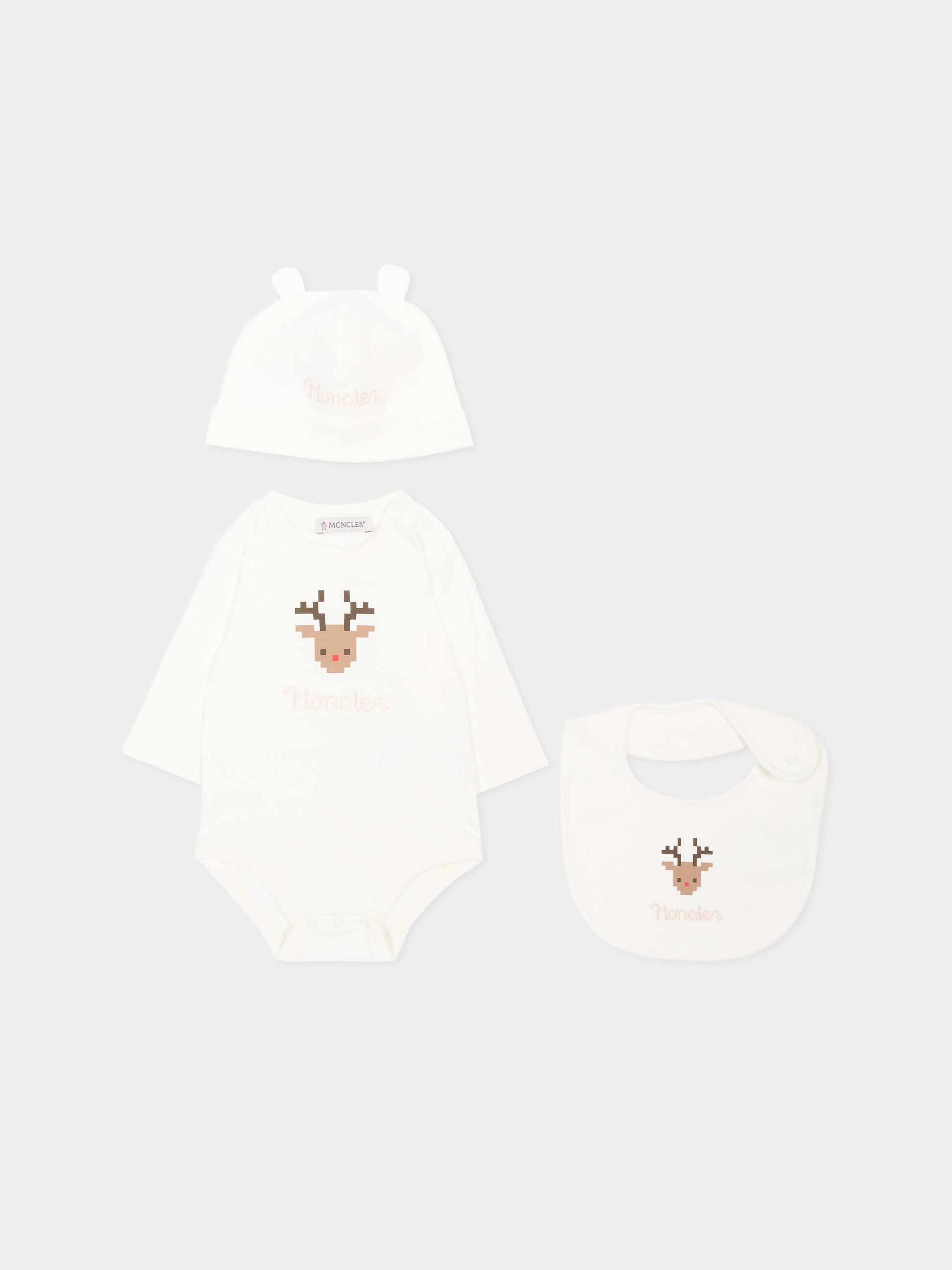 Set body avorio per neonati con renna,Moncler Kids,L2951 8P00002 8392E 034