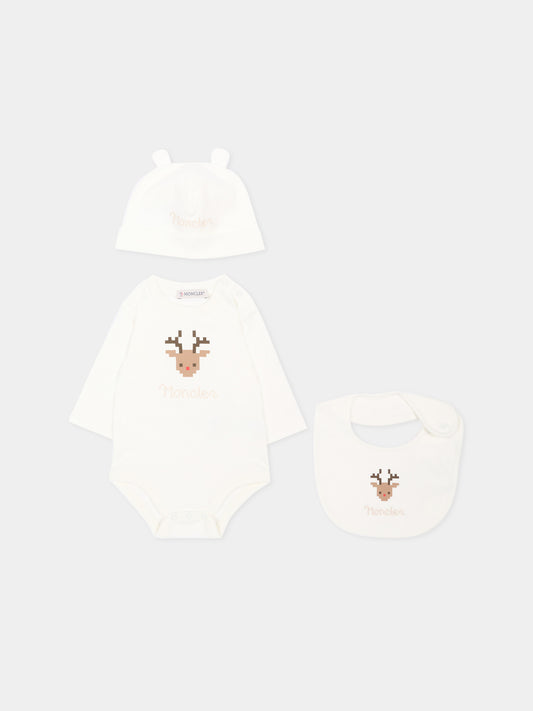 Set body avorio per neonati con renna,Moncler Kids,L2951 8P00002 8392E 034