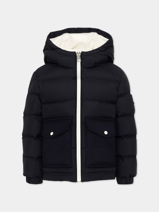 Piumino blu Ignatius per bambino con logo,Moncler Kids,L2954 1A00047 597YW 778