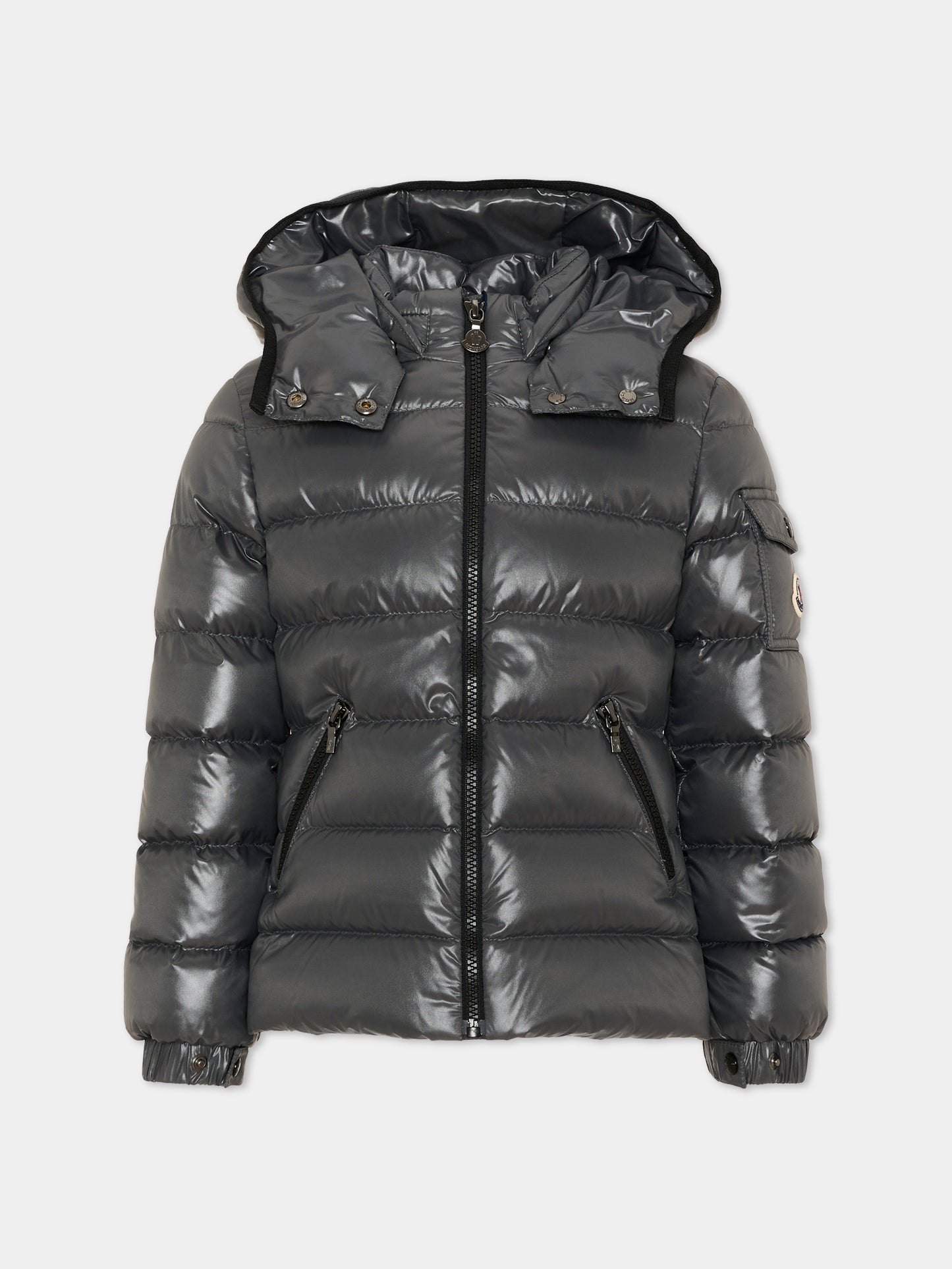 Piumini grigio lucido per bambina,Moncler Kids,L2954 1A52710 68950 92A