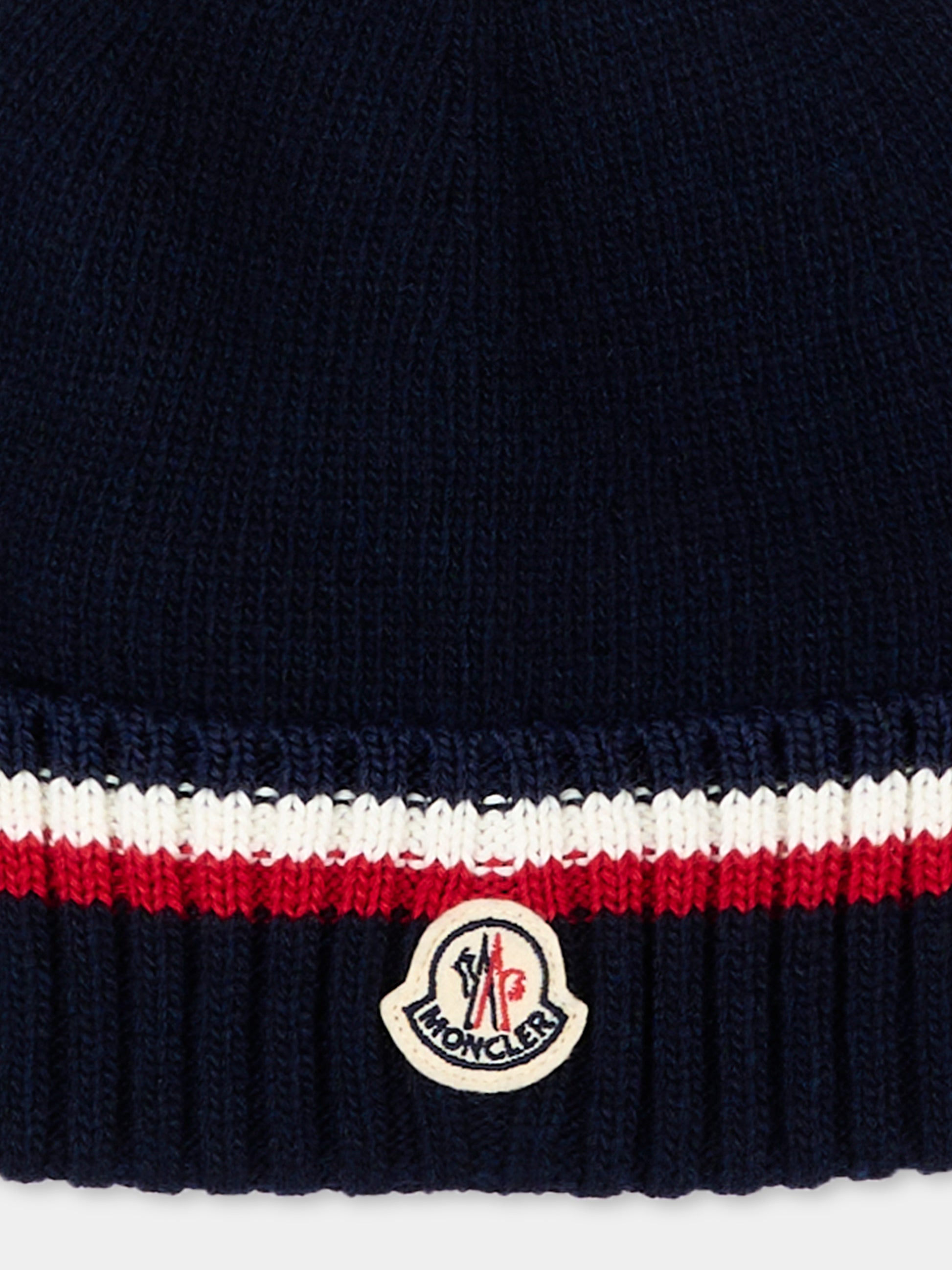 Berretto blu per bambino con logo,Moncler Kids,L2954 3B00001 M4281 745