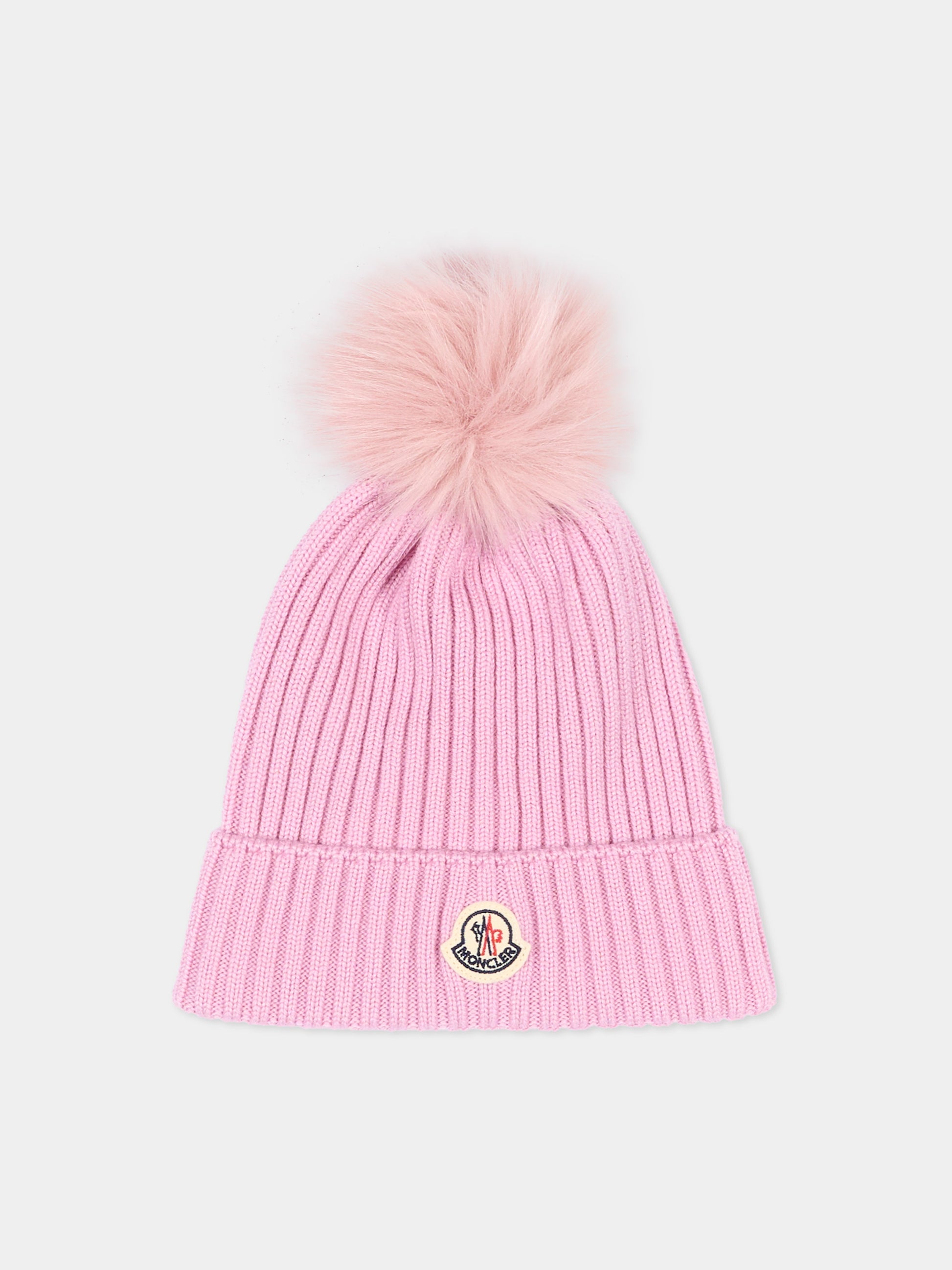 Berretto rosa per bambina con pompon,Moncler Kids,L2954 3B00007 M1131 51F