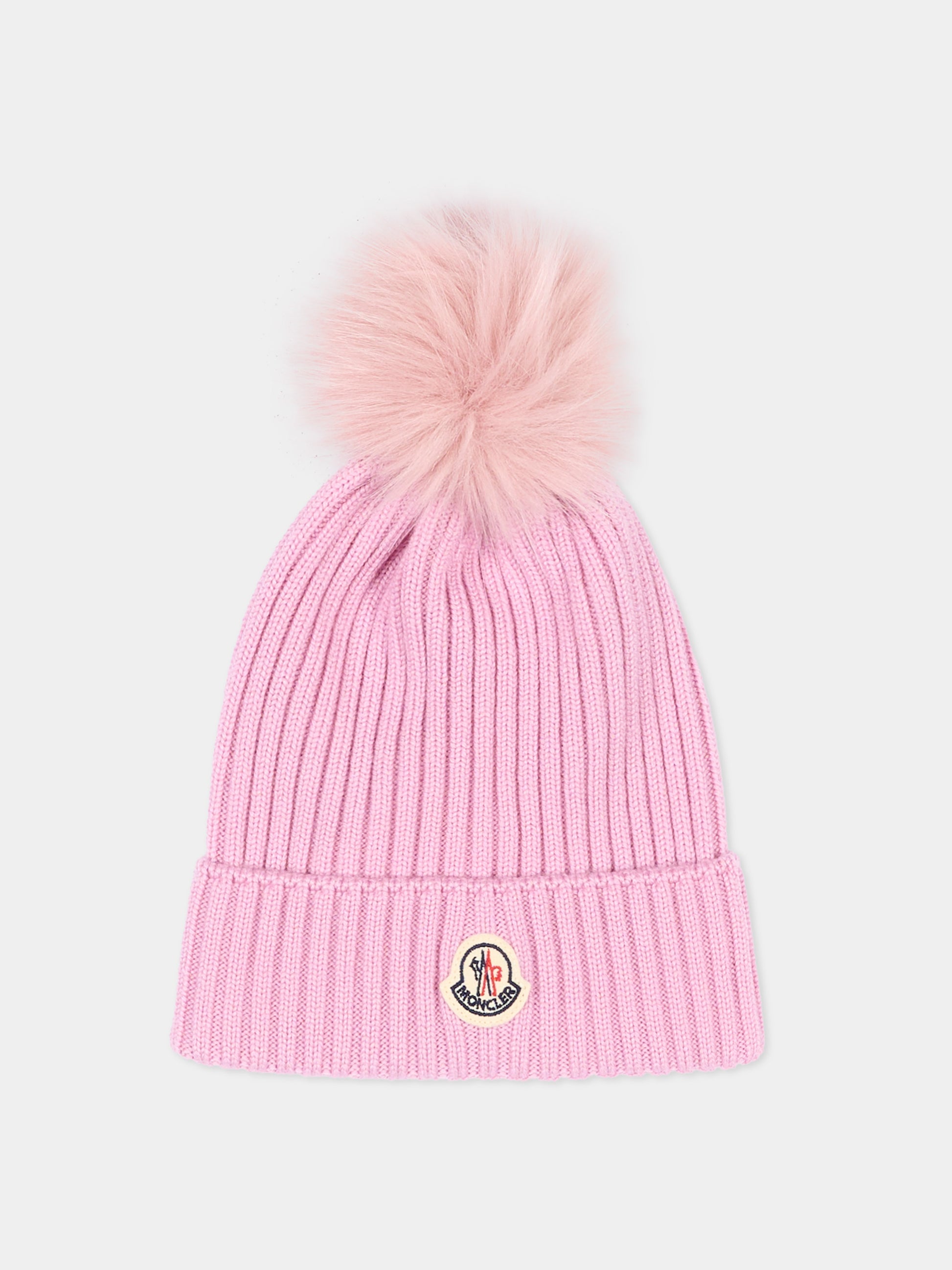 Berretto rosa per bambina con pompon,Moncler Kids,L2954 3B00007 M1131 51F
